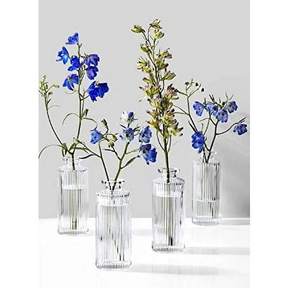 Set Of 4 Clear Pleated Bud Vase, Vases For Centerpieces For Home Decor, Events, Weddings, Parties, Measures 5.25