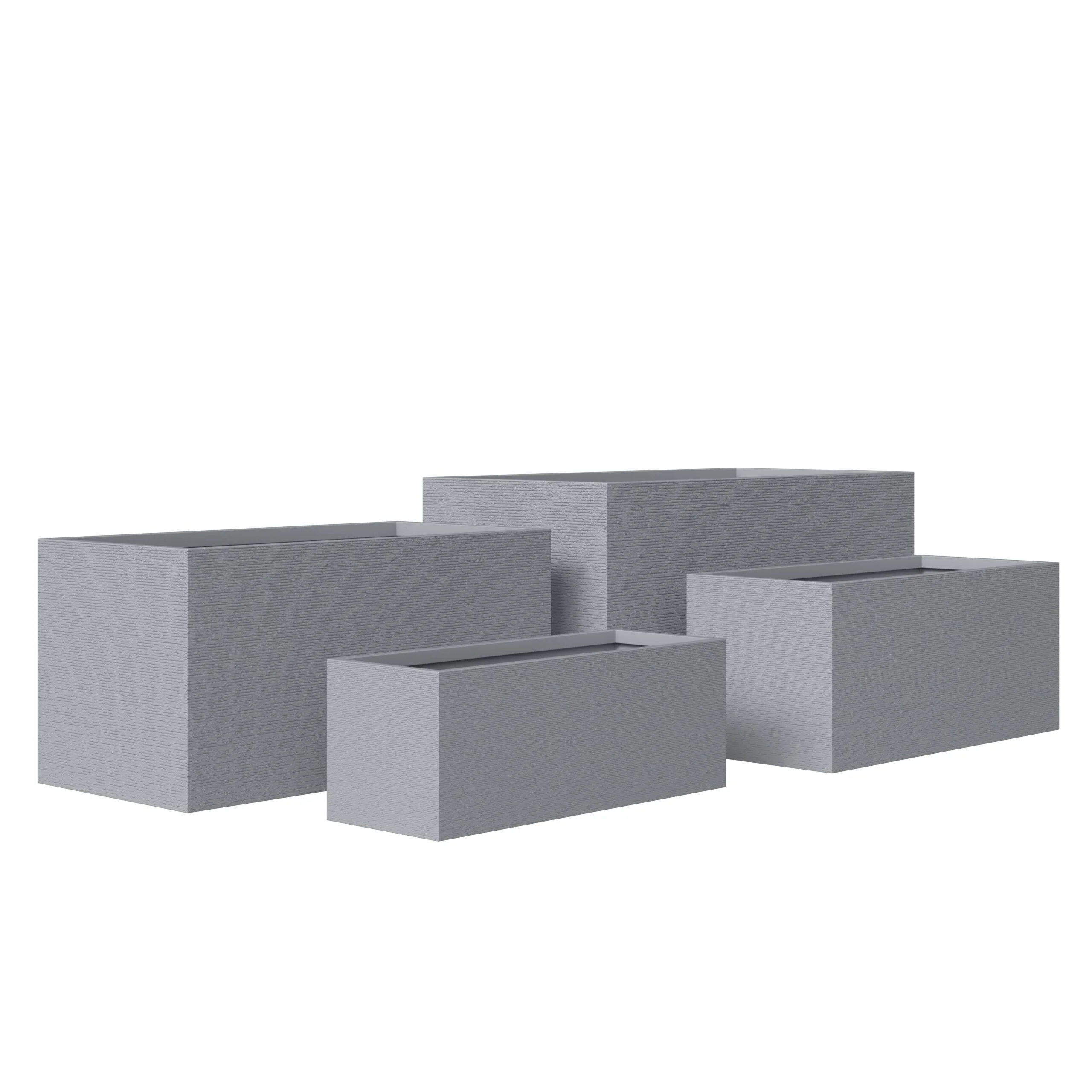LeisureMod Flora 4-Piece Fiberstone and MGO Clay Planter Set, Mid-Century Modern Rectangular Planter Pot for Indoor and Outdoor (Grey)