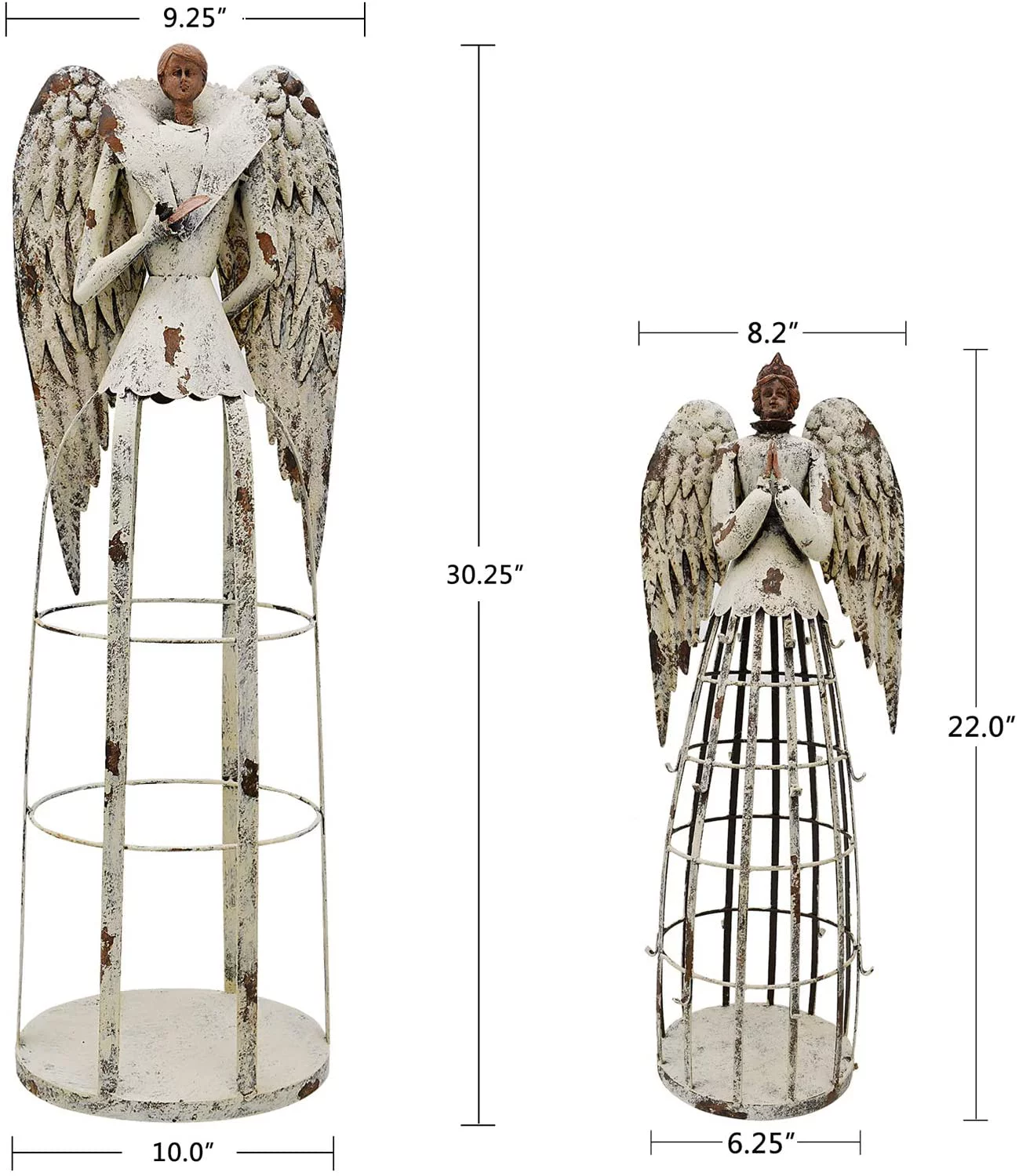 Attraction Design Antiqued Metal Garden Angel Statue Set of 2, Indoor Outdoor Angel Yard Art Decor Lawn Patio Decorations Holiday Decor Garden Present Idea (Rusty Angel Pack)