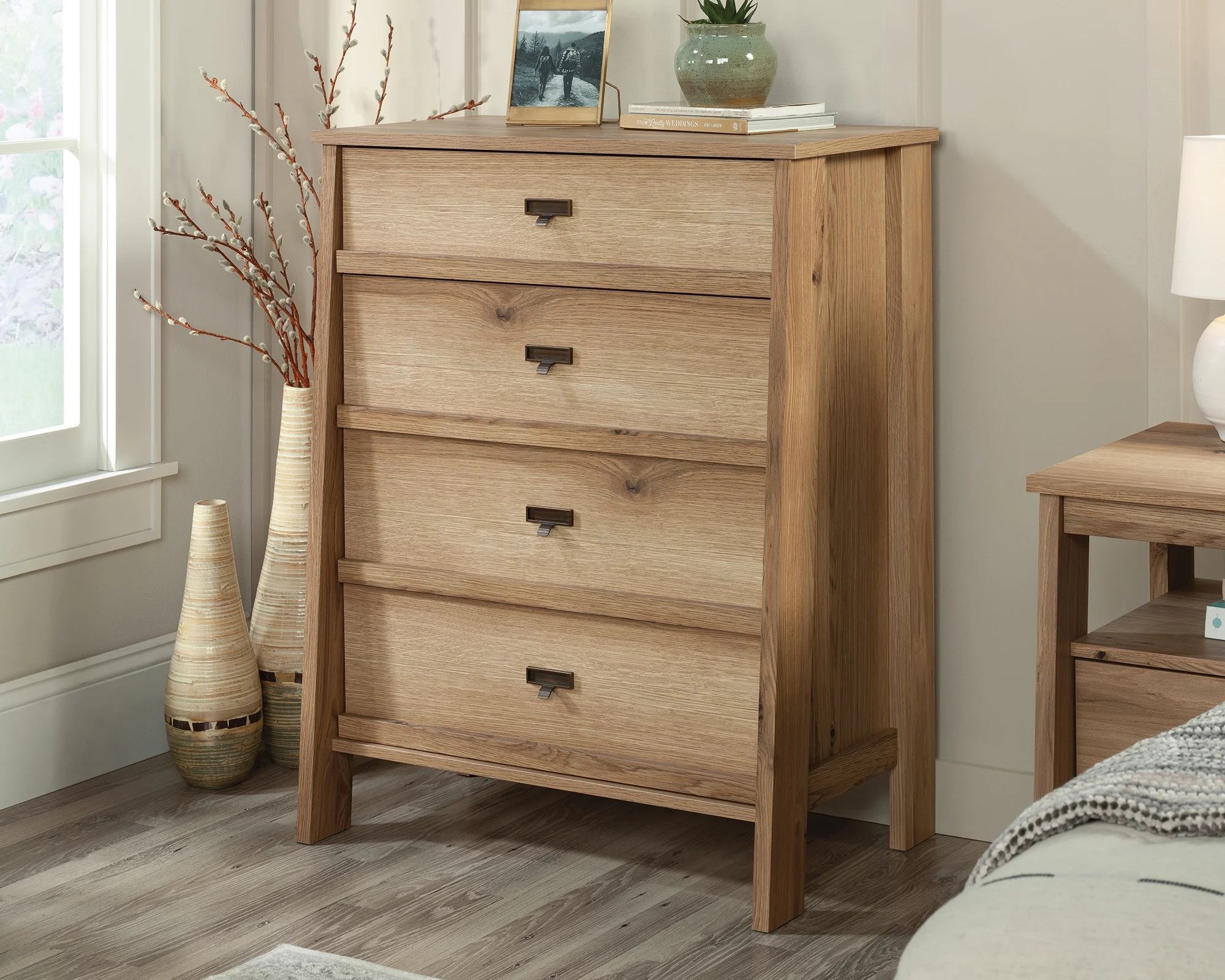 Trestle 4-Drawer Bedroom Chest in Timber Oak