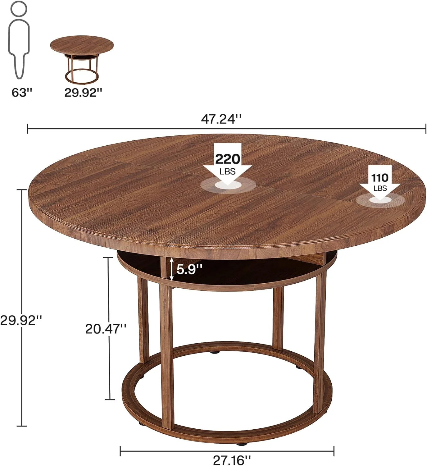 Tribesigns Round Dining Table for 4 to 6, 47
