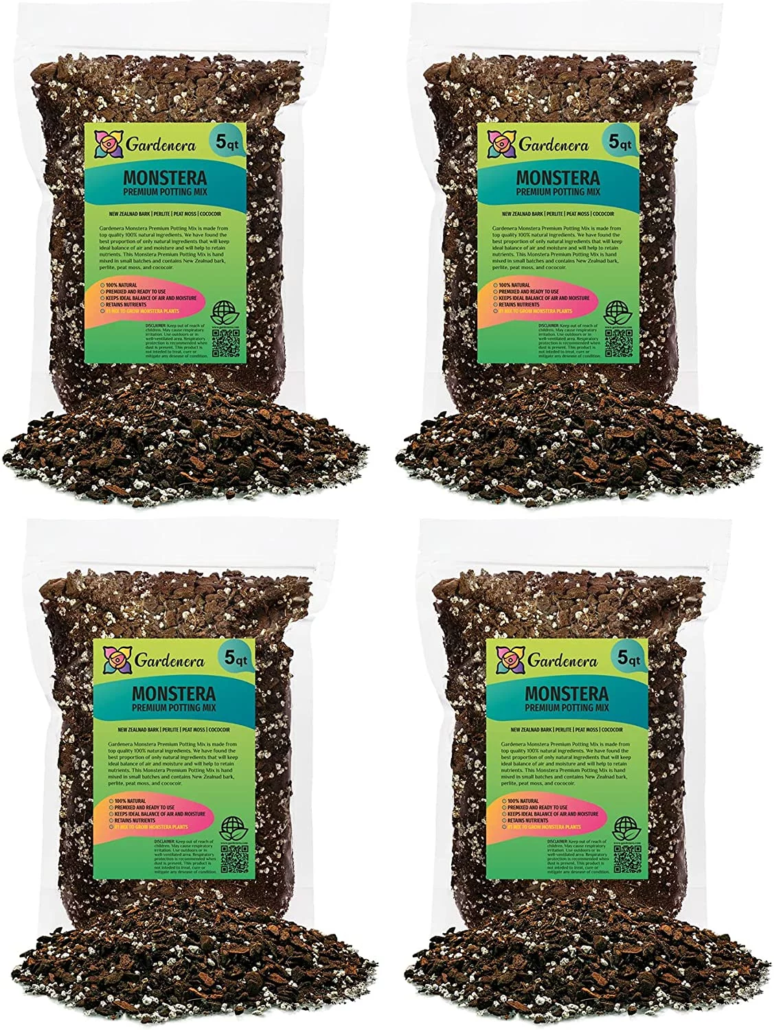 Gardenera Premium Monstera Potting Soil - 20 Quart - Quick Drain Potting Soil for Growing and Repotting Monstera Deliciosa/Swiss Cheese Plant (4 Bags of 5 Quart)