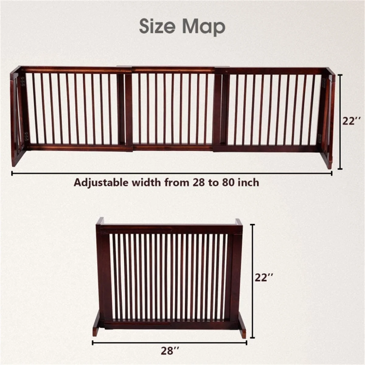 Wooden Pet Gate 3 Panels Freestanding Length Adjustable