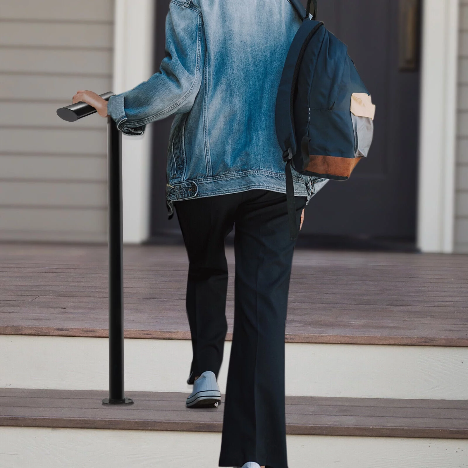 Metal Handrail Single Post Handrail Iron Handrail for 1-2 Step Stairs Railing