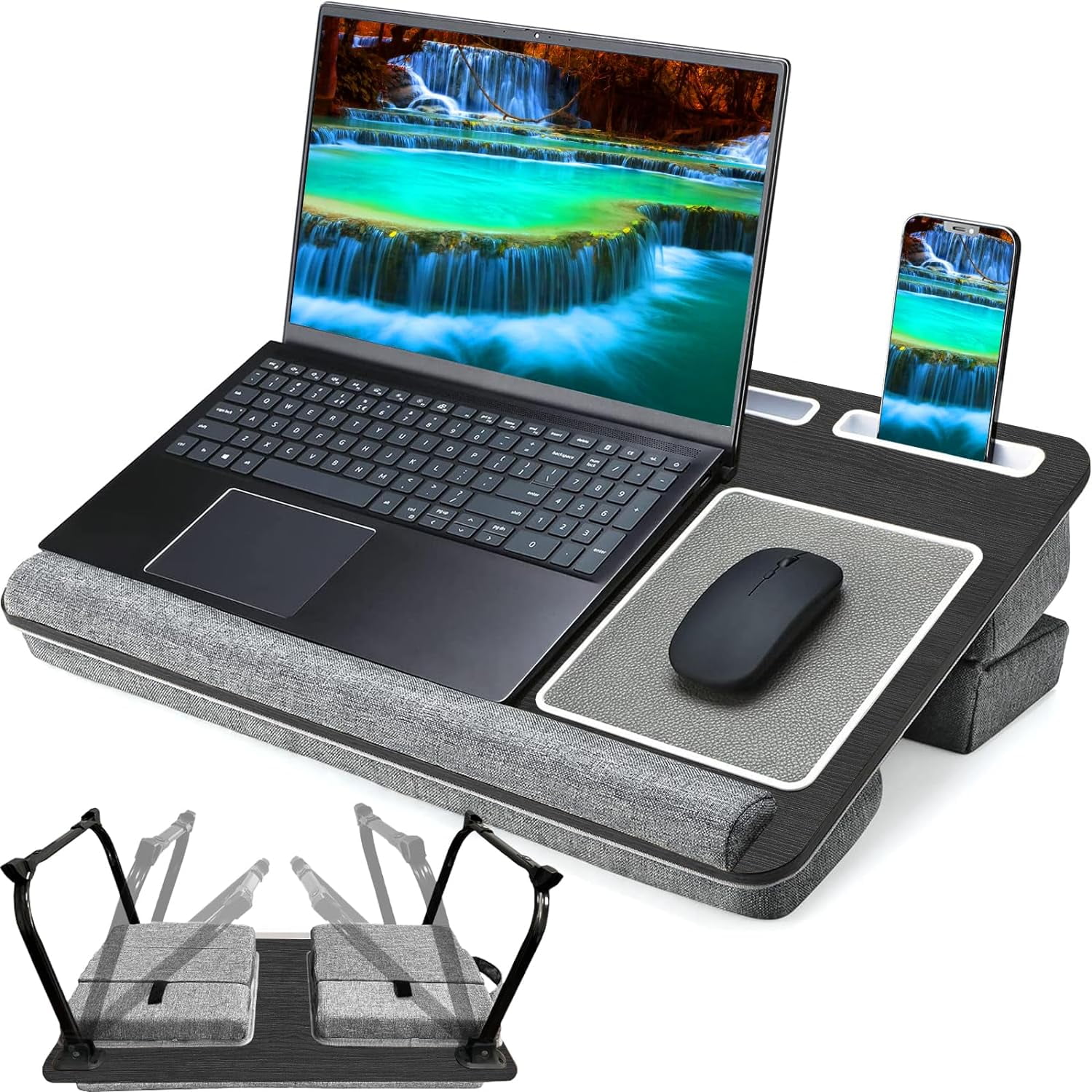 Lap Desk - Large Bed Desk,17In Foldable Laptop Bed Tray Table with Adjustable Dual Cushion Wrist Rest & Mouse Pad,Portable Wood Laptop Stand for Bed Sofa,Multifunctional Slot for Tablet & Phone