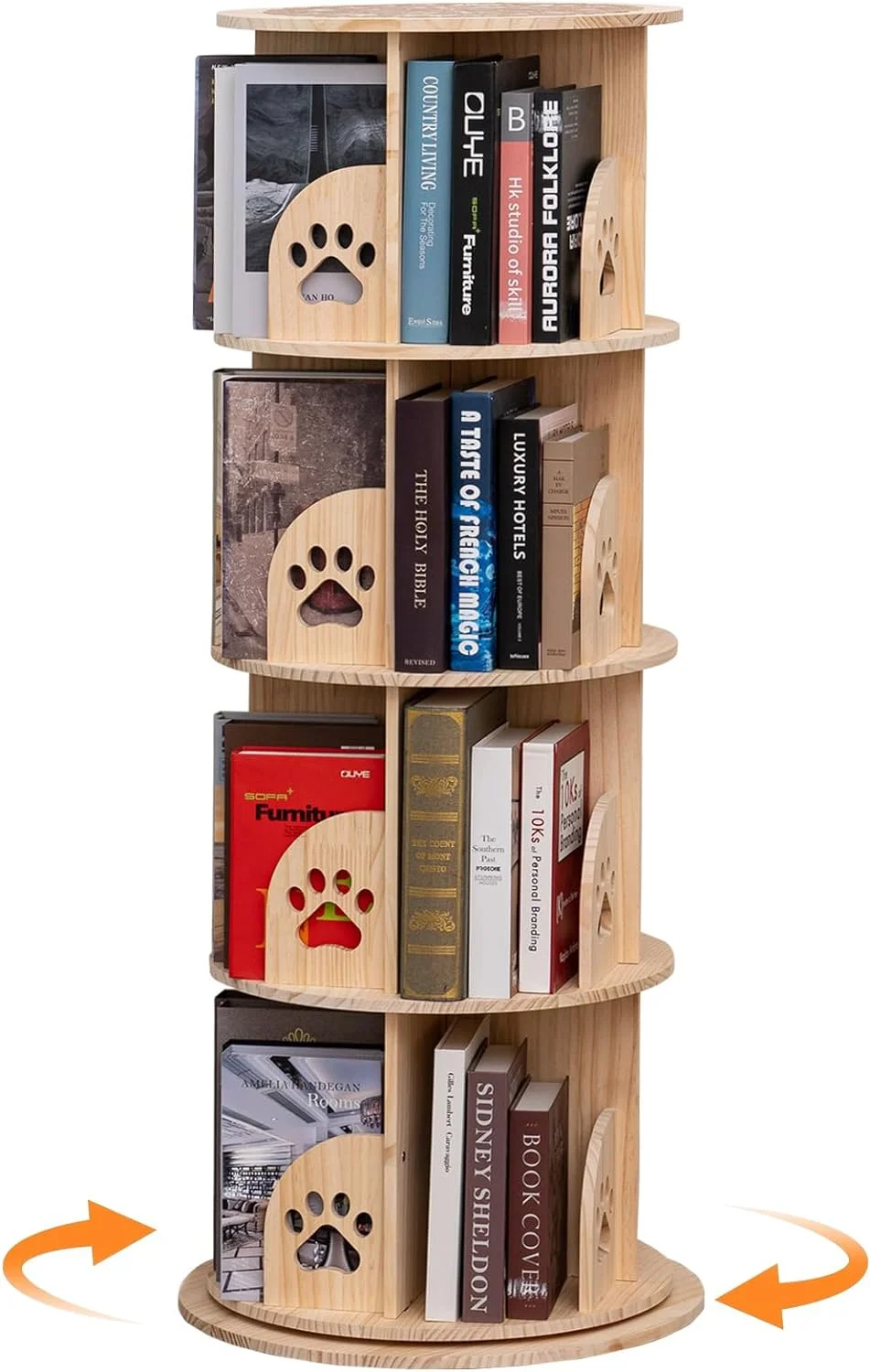 U-ToBe 360° Rotating Bookshelf Tower, Versatile 4-Tier Revolving Bookcase for Kids & Adults - Solid Wood Corner Shelf, Suitable for Bedrooms, Living Rooms, Game Rooms (Natural, Children)
