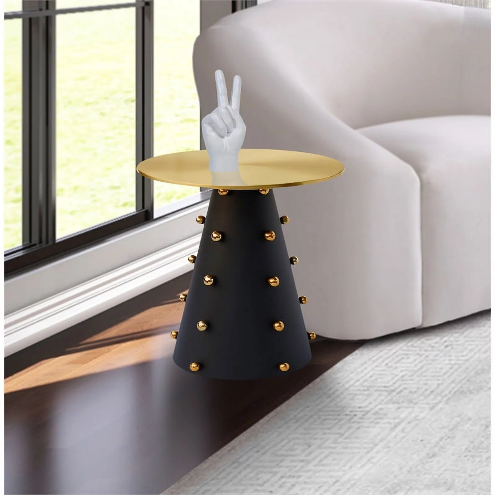 Meridian Furniture Raven Brushed Gold Top End Table with Matte Black Base
