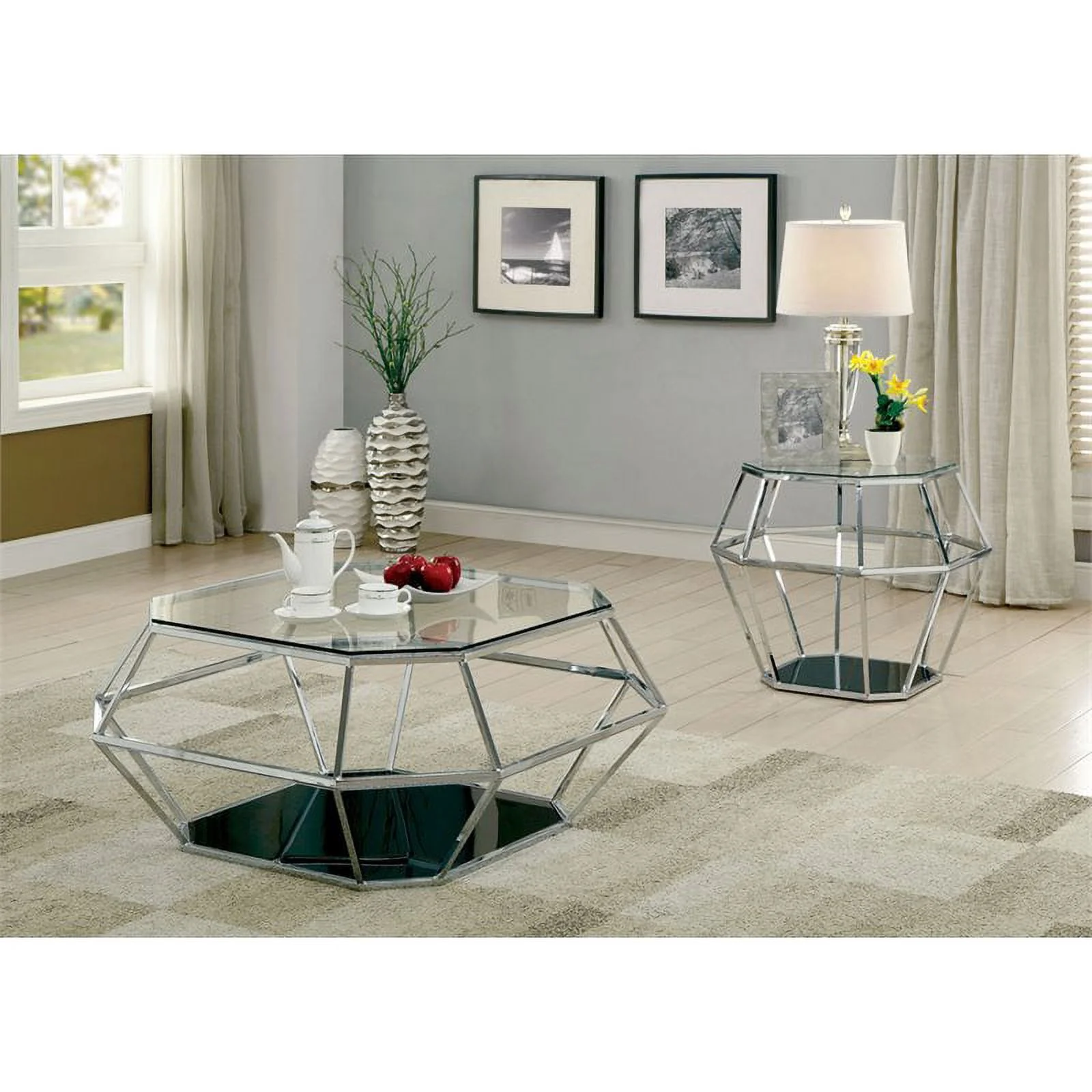 Furniture of America Dydo Contemporary Glass Top End Table in Chrome