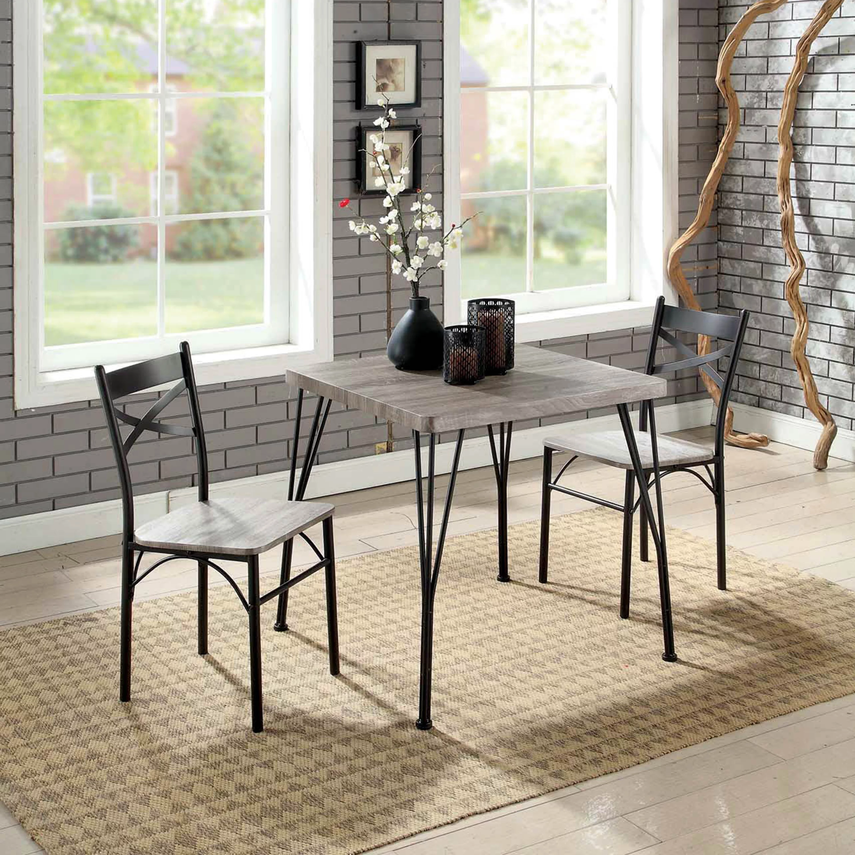 Furniture of America Palmer 3-Piece Dining Set, Gray and Bronze