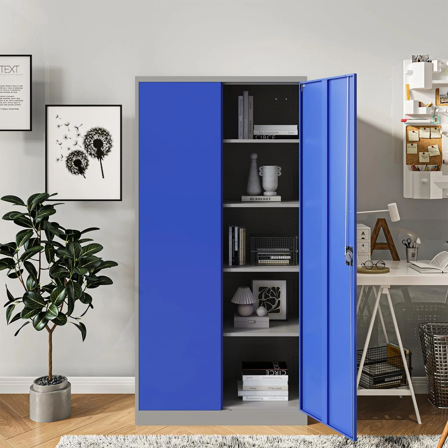 HYHBIBOOM Metal  Cabinet with 2 Doors and 4 Adjustable Shelves  71" Steel Locking Garage Tool Utility Cabinets for Office  Home School Kitchen (Blue Grey)