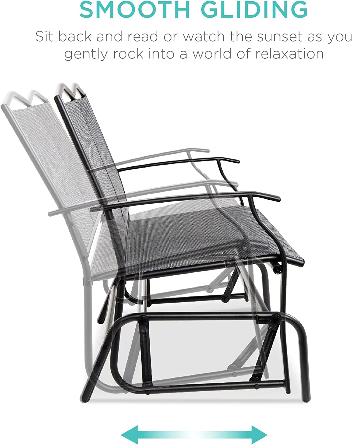 2-Person Outdoor Patio Swing Glider Steel Bench Loveseat Rocker for Deck, Porch w/Textilene Fabric, Steel Frame - Gray