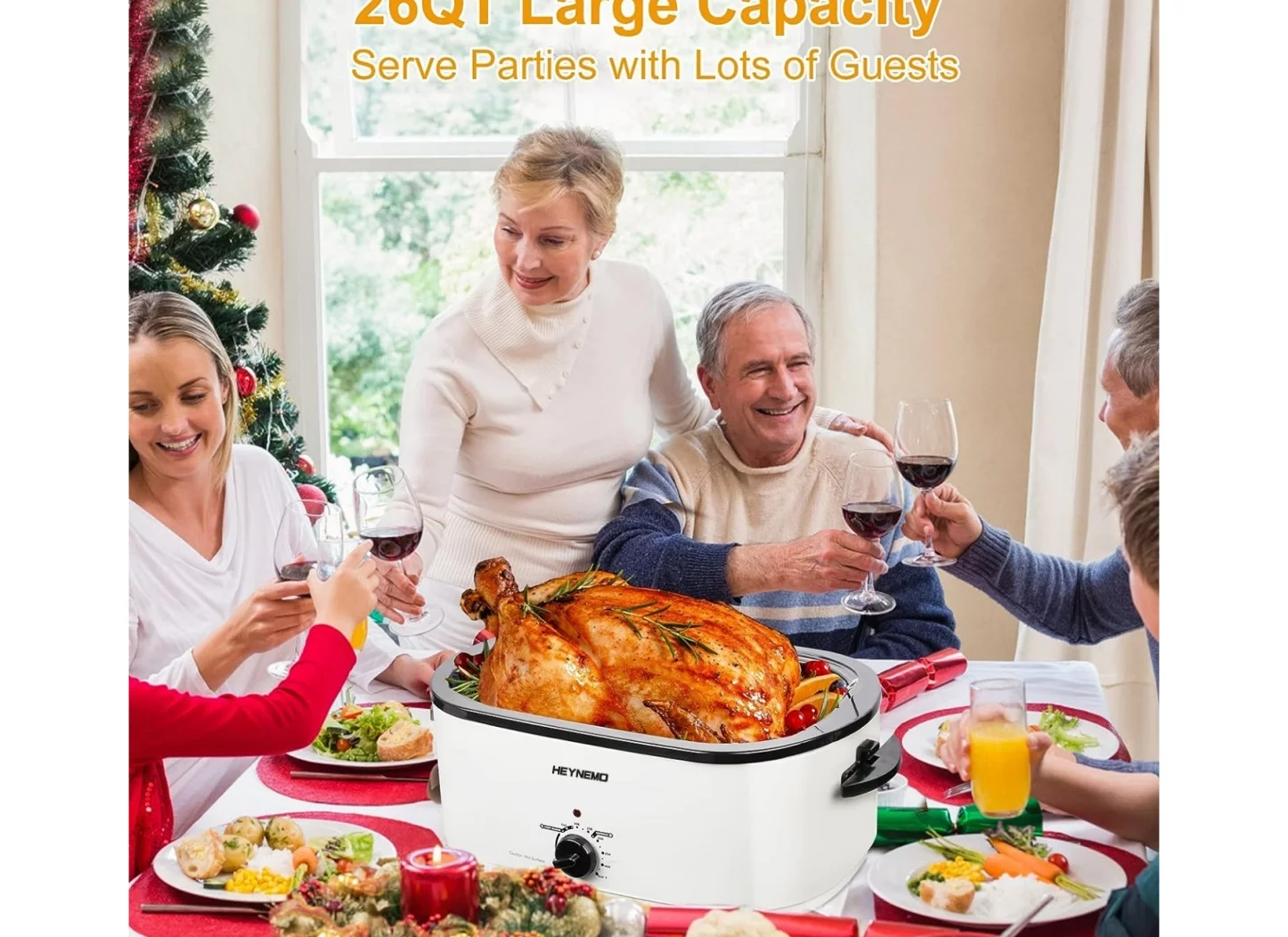 CozyHom 22 Quart Electric Roaster Oven Stainless Steel Turkey Roaster Pan with Removable Insert Pot, White