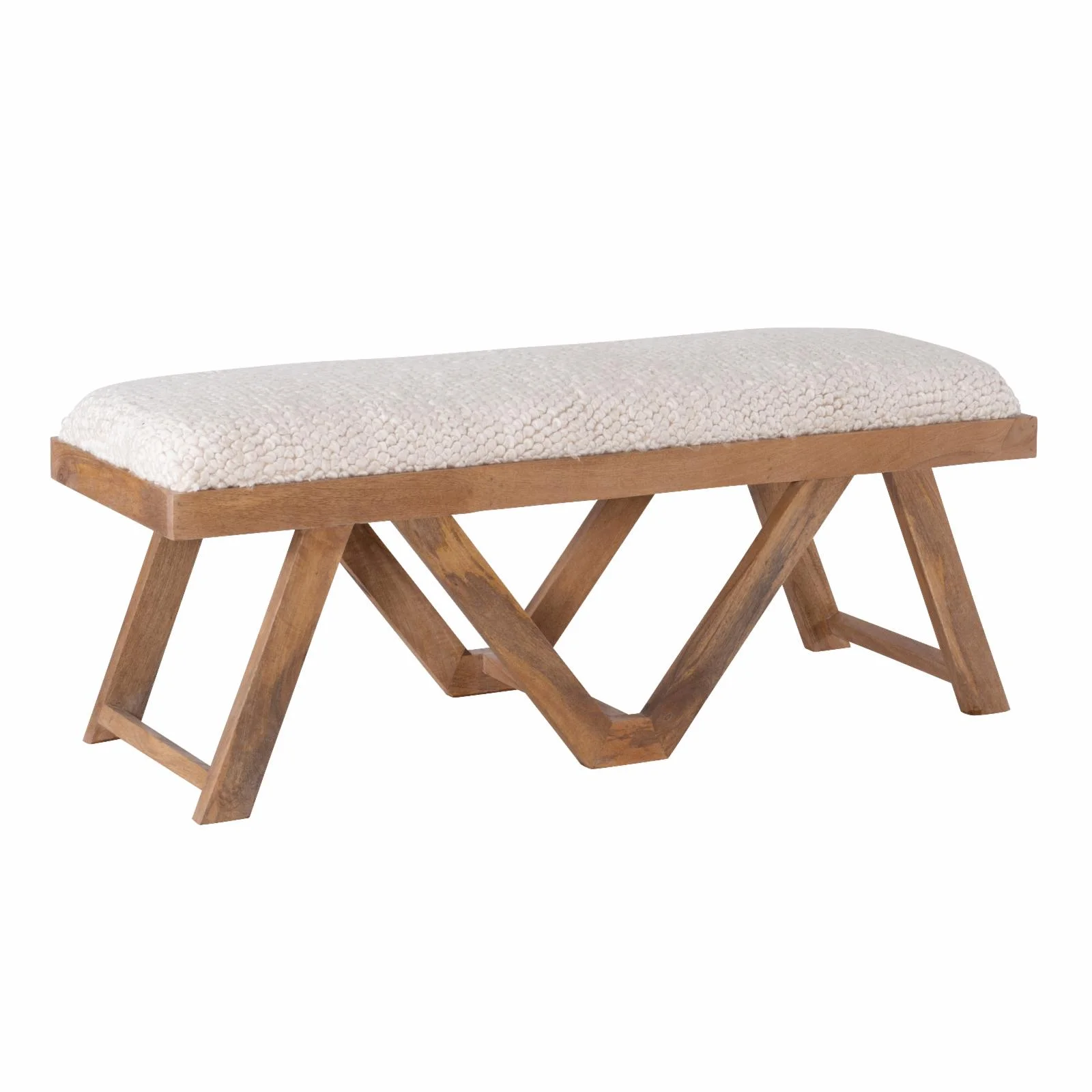 Powell Byan Bench - Brown with Off-White Handwoven Fabric