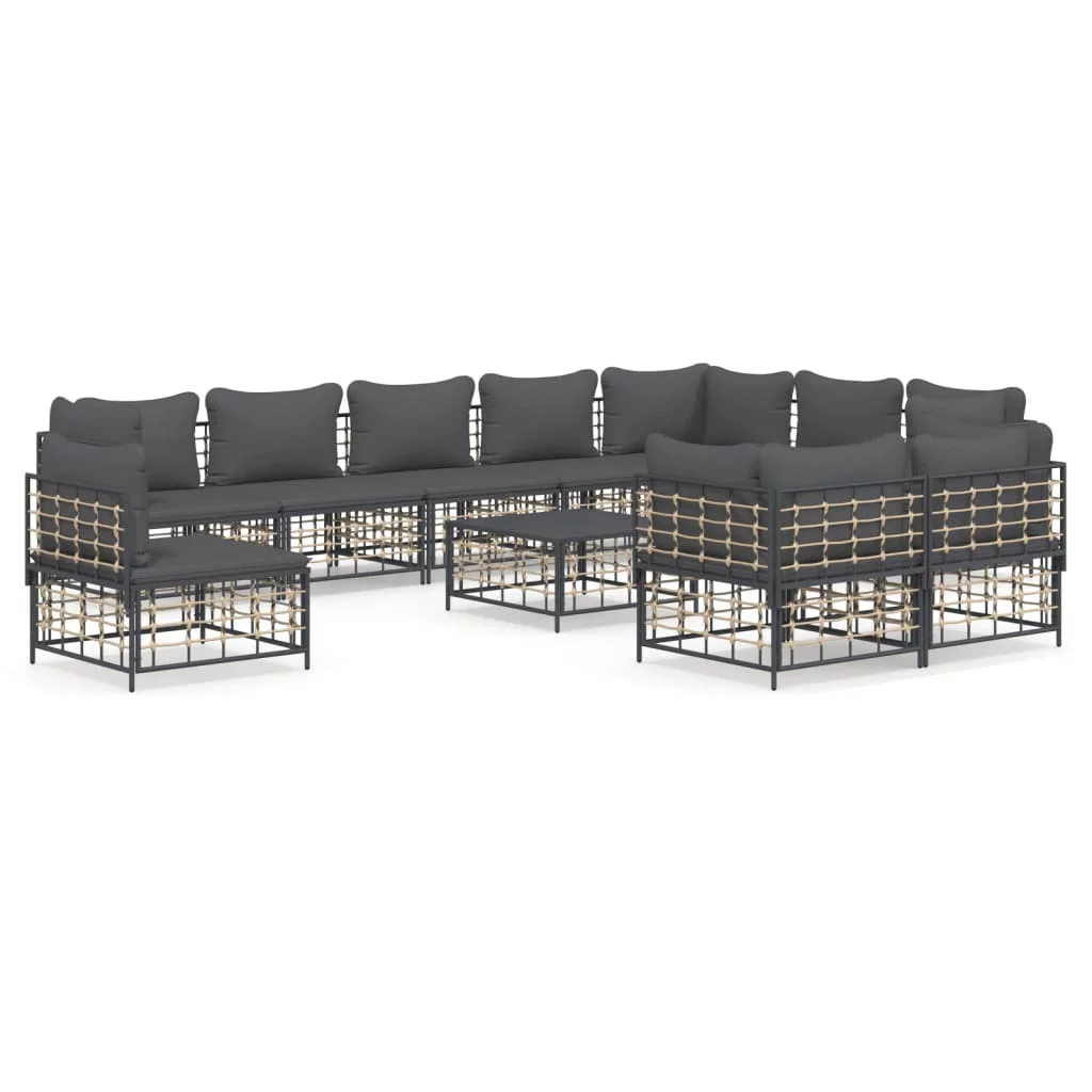 Aibecy 11 Piece Patio Set with Cushions Anthracite Poly Rattan