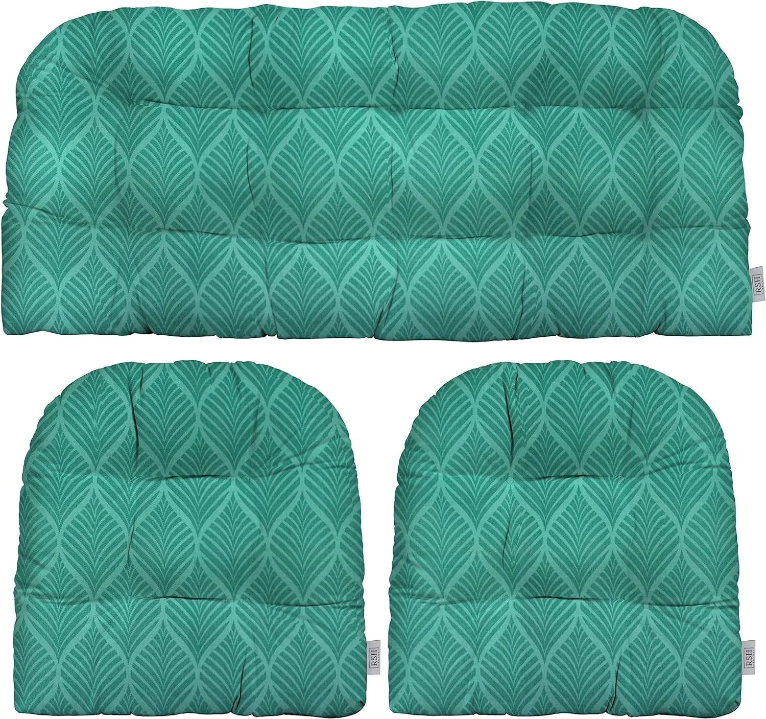 3 Piece Tufted Wicker Settee  Chair Cushion Set | Indoor/Outdoor Polyester Fabric | Reversible | 1 Loveseat 44” W X 22