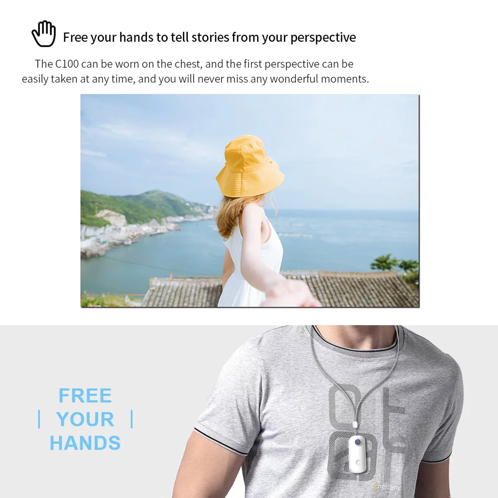 SJCAM C100+ Mini Action Camera 4K 30fps Video Digital Camera 30M Waterproof Magnetic Body Built-in Rechrageable Battery WiFi Connection APP Sharing with Waterproof Case Back Clip Lanyard