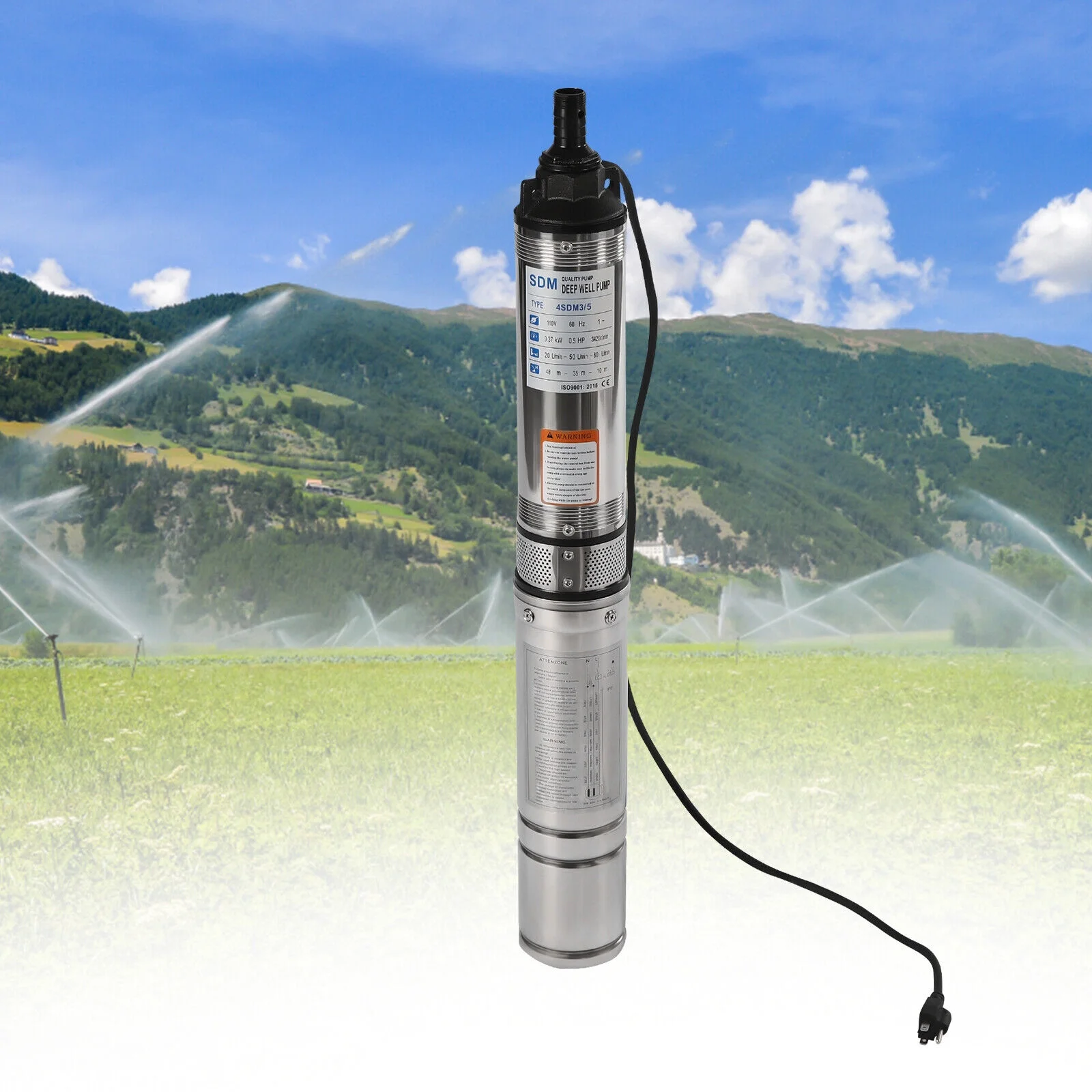 ZhdnBhnos 110V 370W Electric Powered Deep Well Pump 1/2HP 16GPM Submersible Pump Stainless Steel Water Pump