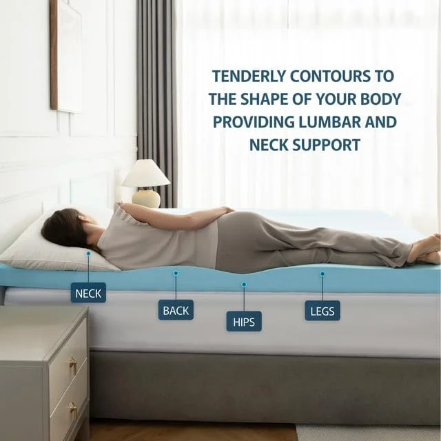 YILAN, 3 Inch Cooling Mattress Topper Queen, High Density Foam, Firm Mattress Topper, Relieves Back Pain, Ventilation Holes, Cooling Beads, Memory Foam Mattress Topper, CertiPUR-US Certified