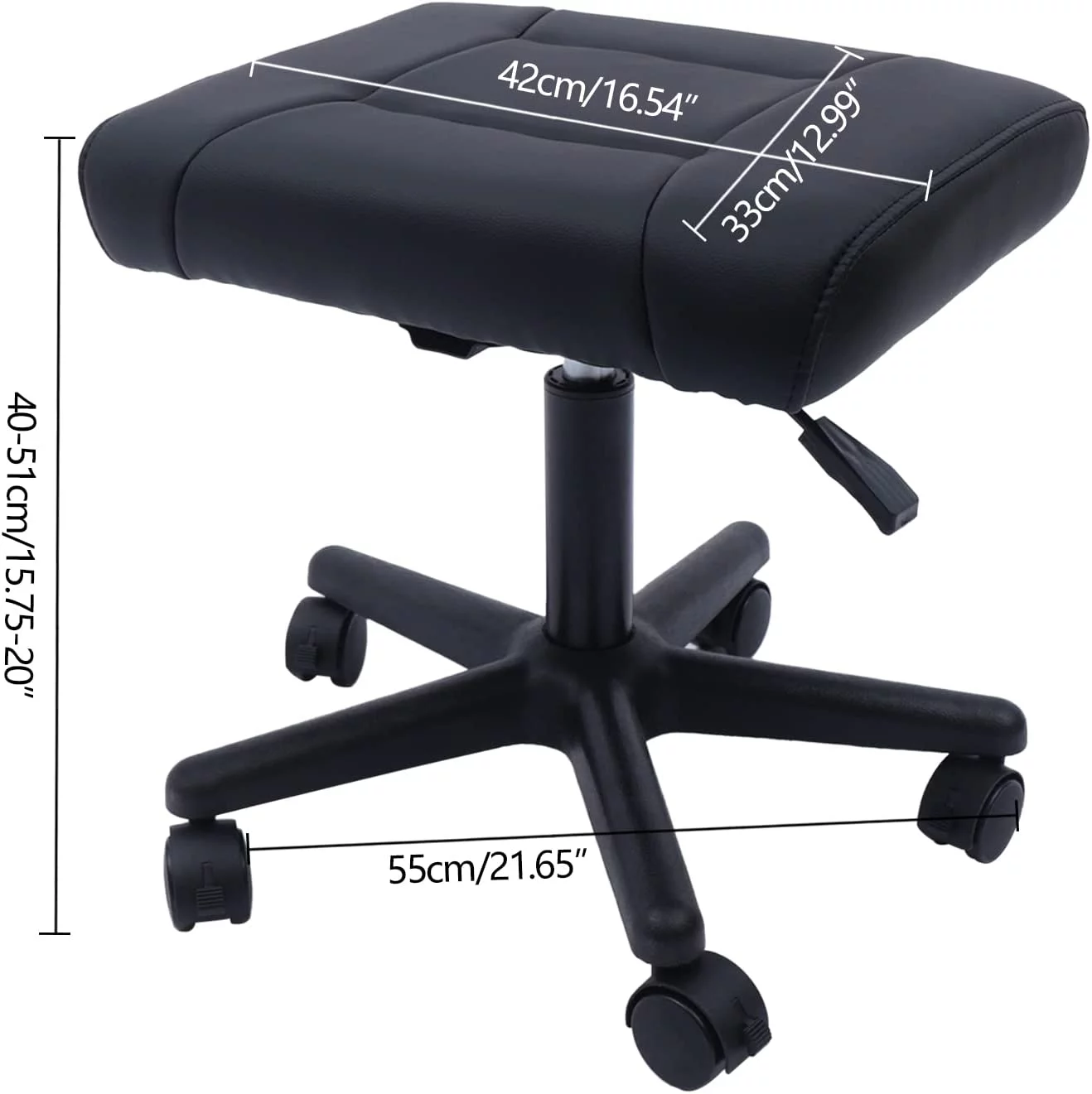 Fichiouy Black Height Adjustable Footrest with Wheels Ergonomic Office Foot Stool
