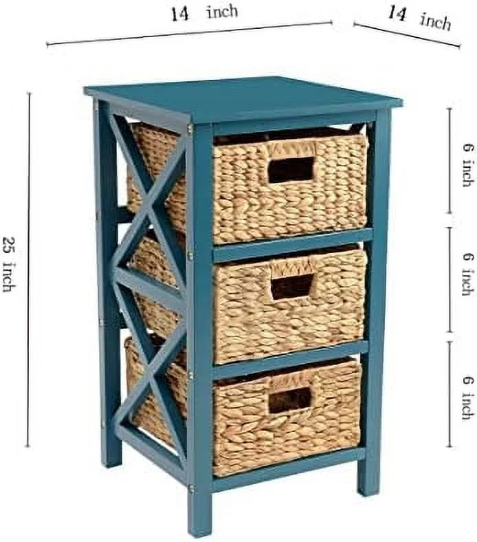 GVJMTKP 3 Tier X-Side End  Cabinet with 6 Wicker Baskets  White