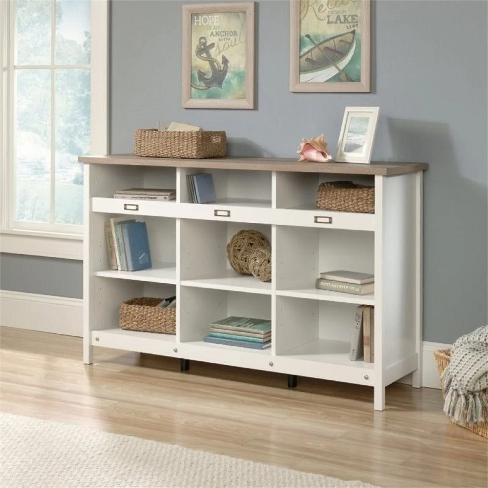 Pemberly Row 9 Cubby Bookcase in Soft White