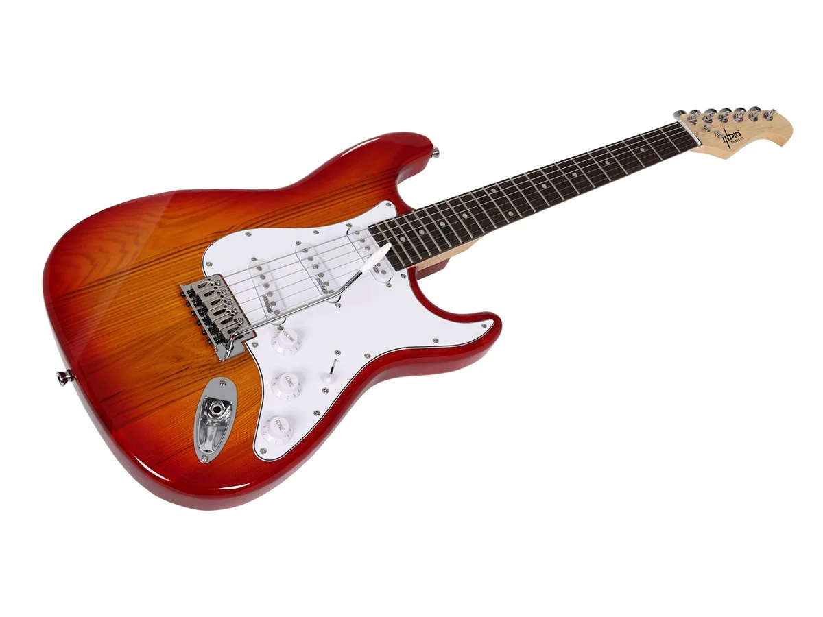 Monoprice Cali DLX Plus Solid Ash Electric Guitar - Cherry Burst, With Gig Bag, Ash Body, Maple Neck, Professionally Set-up in the US - Indio Series