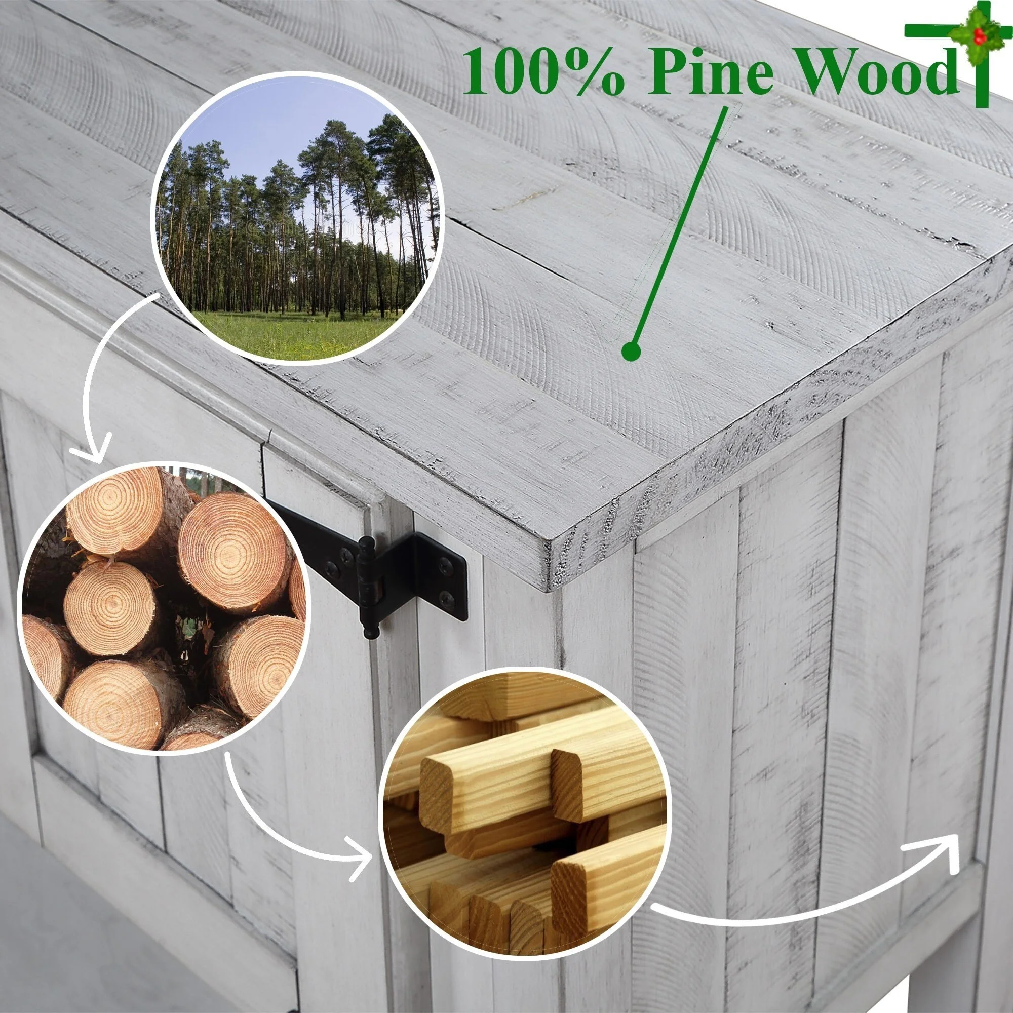 48'' Retro Style Storage Cabinets with 2 Drawers & 2 Doors, Solid Wood Sideboard with Open Bottom Shelf for Dining Room, Hallway Antique White