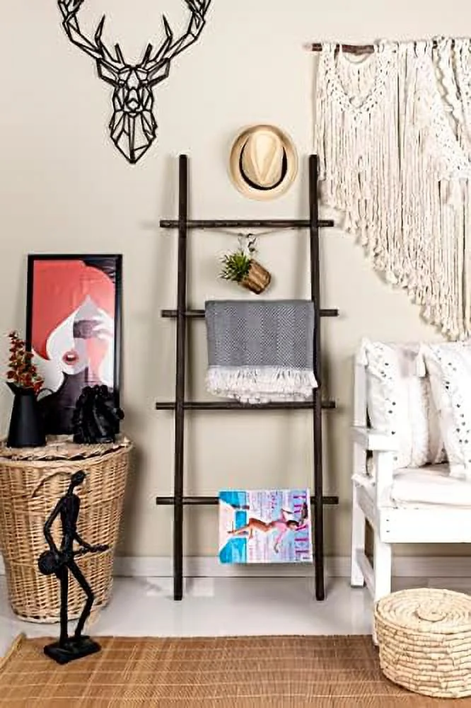 WTYNKAE Blanket Ladder 5 ft | Premium Wood Rustic Decor for Bathroom | Ladder  for Quilt | Rustic Farmhouse Decor | Vintage Wooden Ladder  (Walnut)