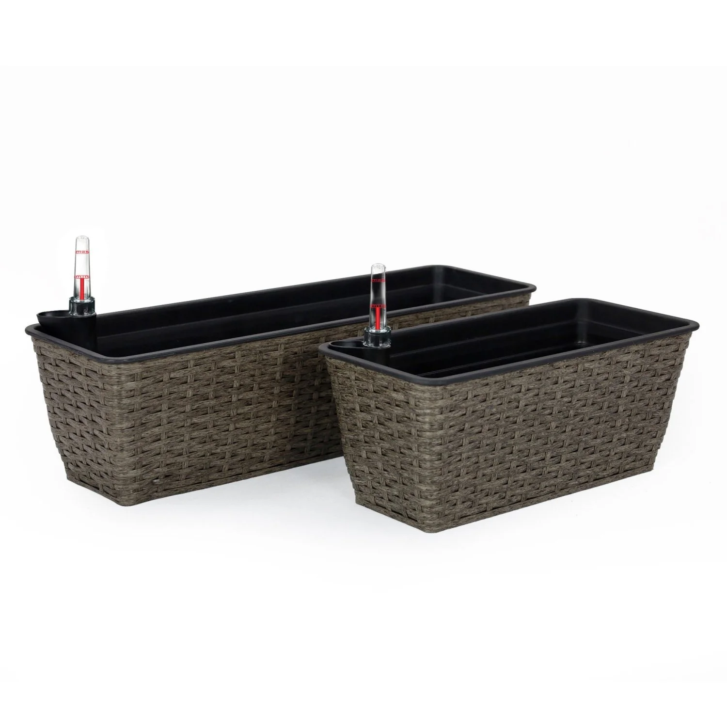 JHOOTUUO 2-Pack Smart Self-watering Rectangle Planter for Indoor and Outdoor -  Woven Wicker - Gray