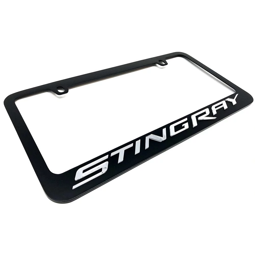 C7 Stingray License Plate Frame - Black w/ Mirrored Script