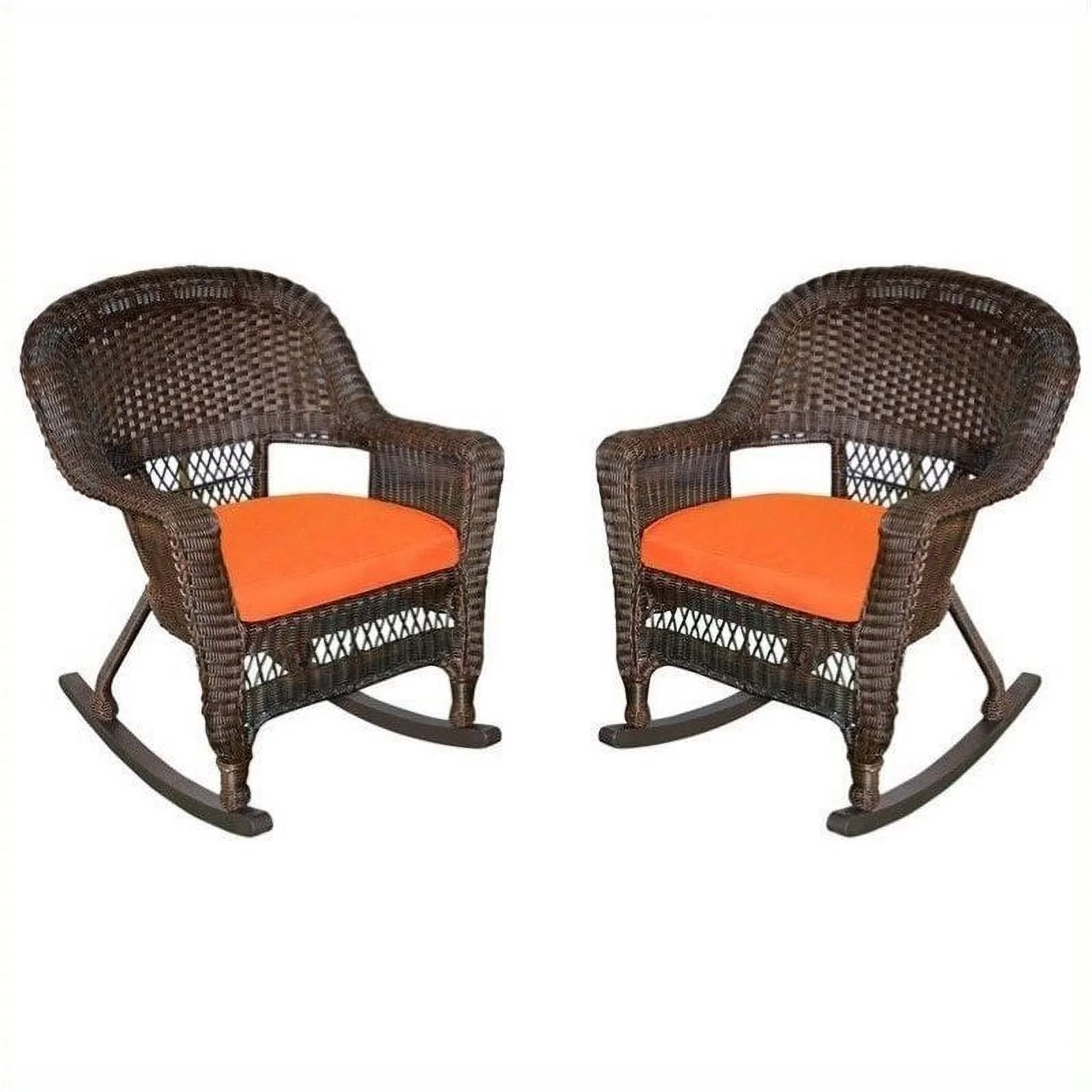 Afuera Living Wicker Chair in Espresso with Orange Cushion (Set of 4)
