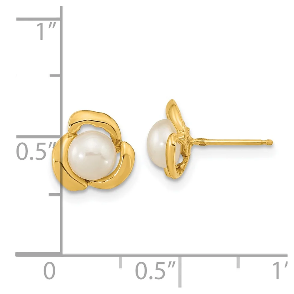Primal Gold 14 Karat Yellow Gold 5-6mm White Button Freshwater Cultured Pearl Post Earrings