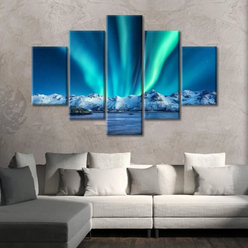 TISHIRON 5PCS Framed Aurora Borealis Landscape Theme Canvas Wall Art Set,60