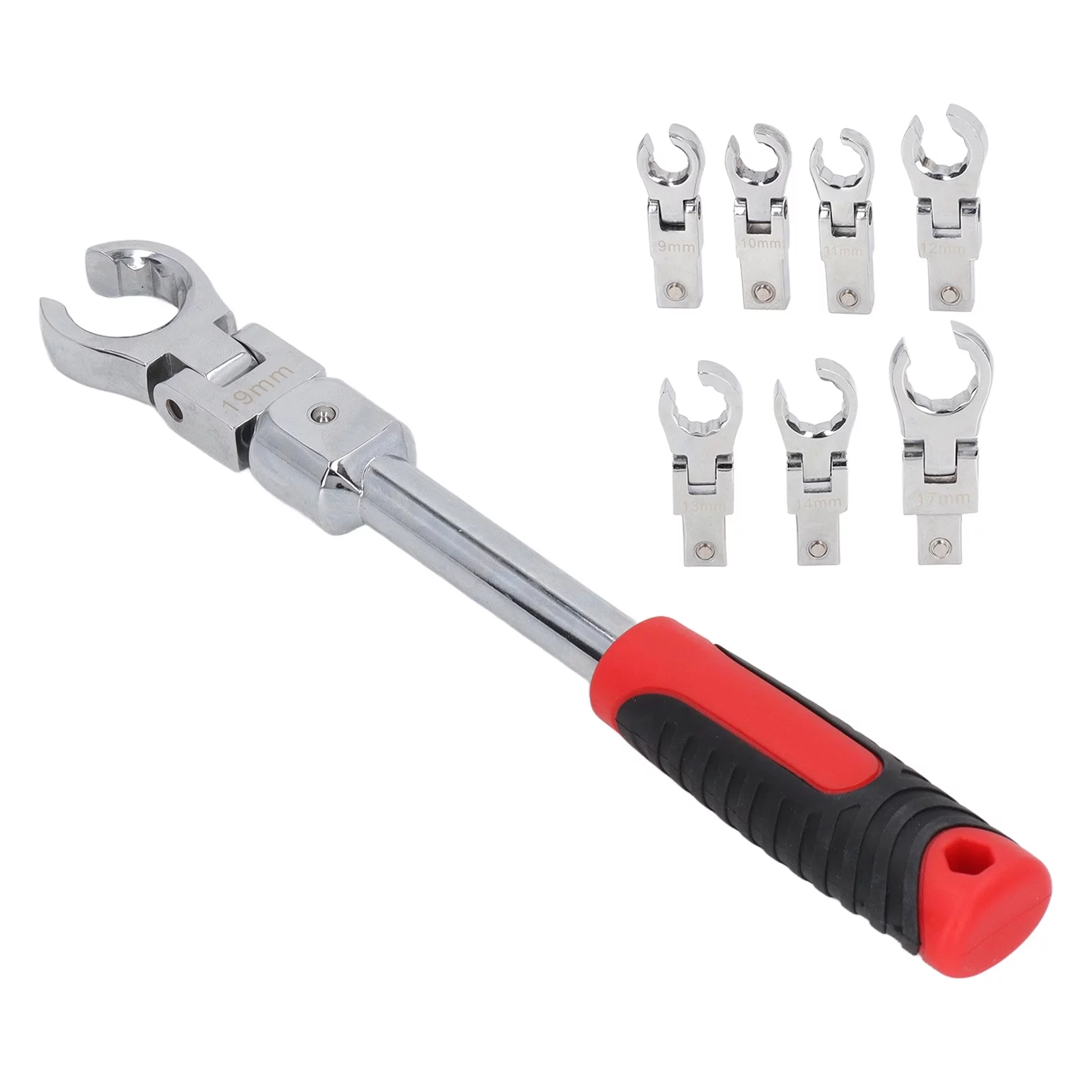 Risegun 9-Piece Set of Detachable Movable Head Oil Pipe Wrench with 180 ° Rotating Gear Wrench
