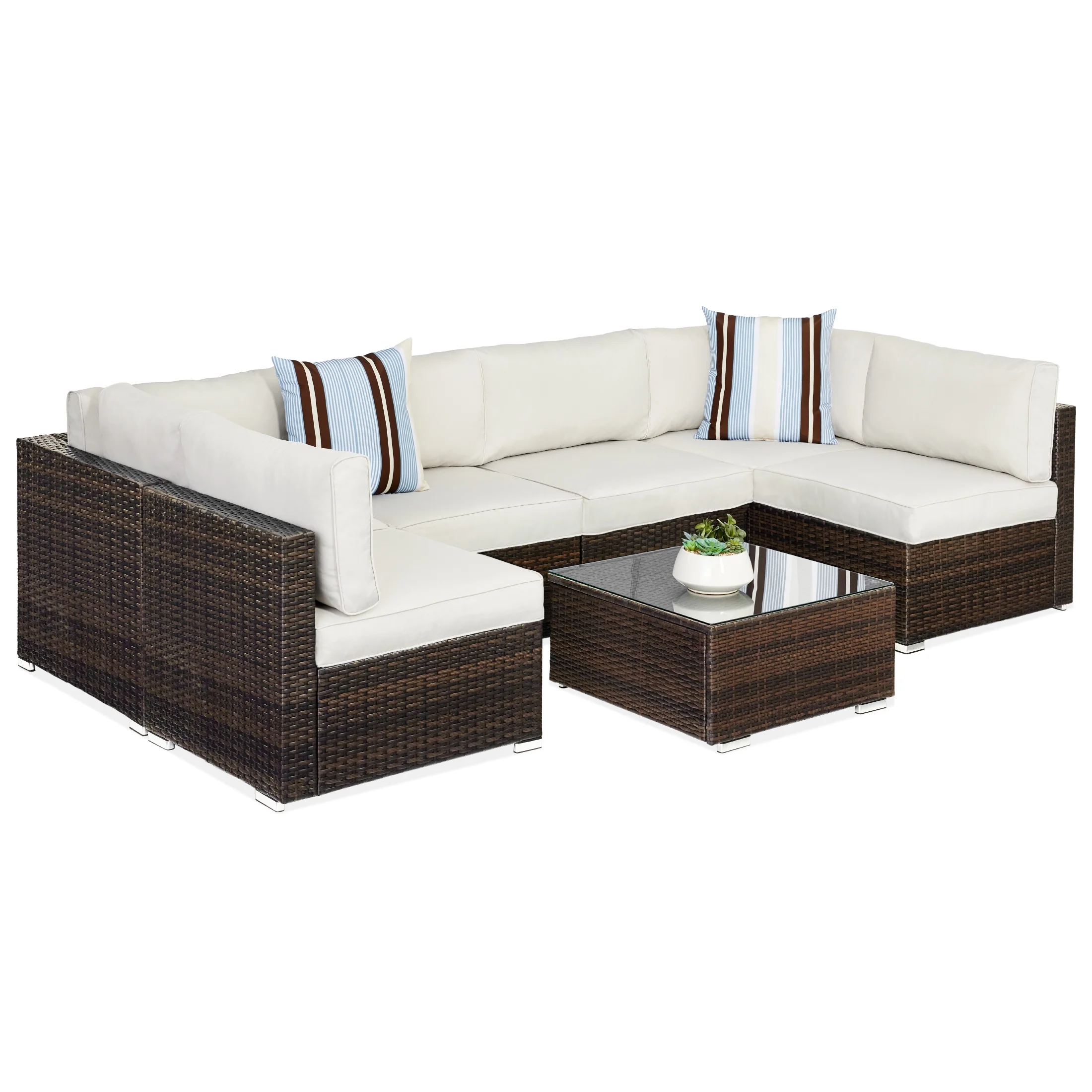 Best Choice Products 7-Piece Outdoor Modular Patio Conversation Furniture, Wicker Sectional Set - Brown/White Sand
