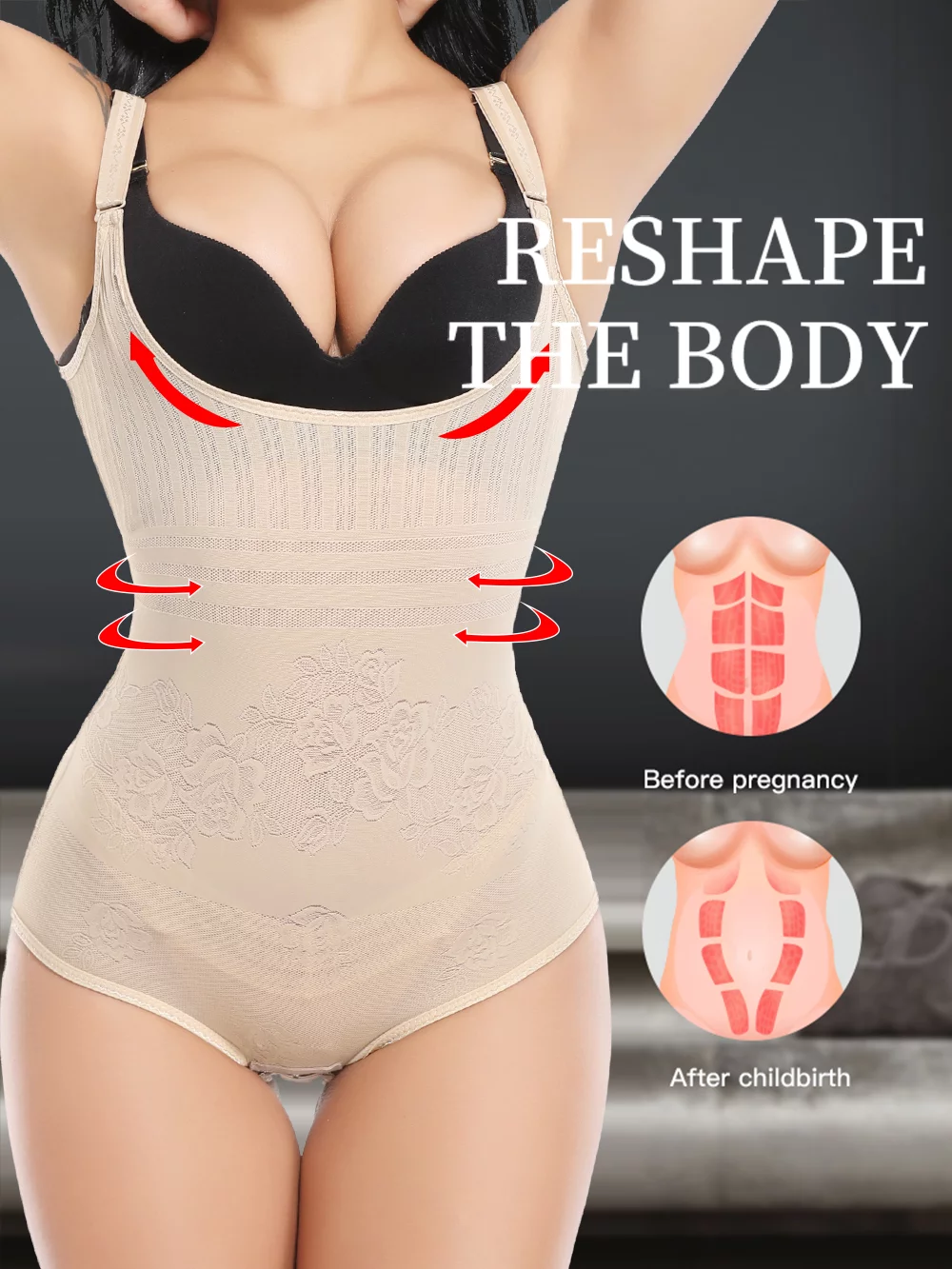 VASLANDA Women Waist Trainer Bodysuit Fajas Postparto Slim Full Body Shapewear Tummy Control Corset