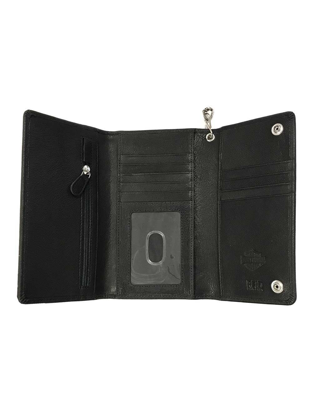 Harley-Davidson Men's Eagle Embossed Biker Tri-Fold Tall Leather Wallet - Black, Harley Davidson