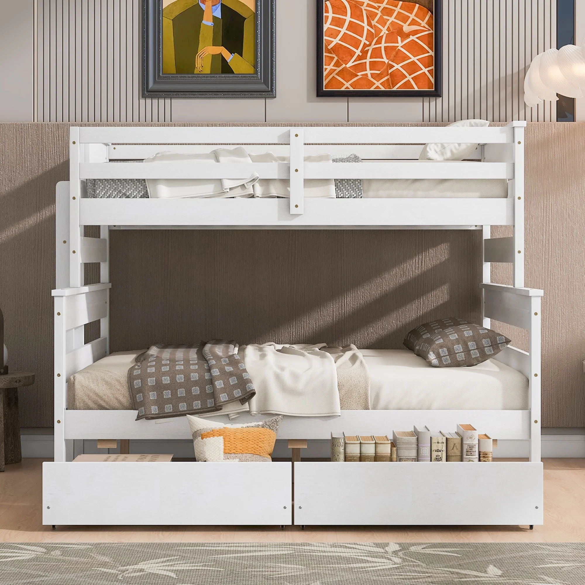 CoSoTower Wood Twin Over Full Bunk Bed with 2 Drawers, White