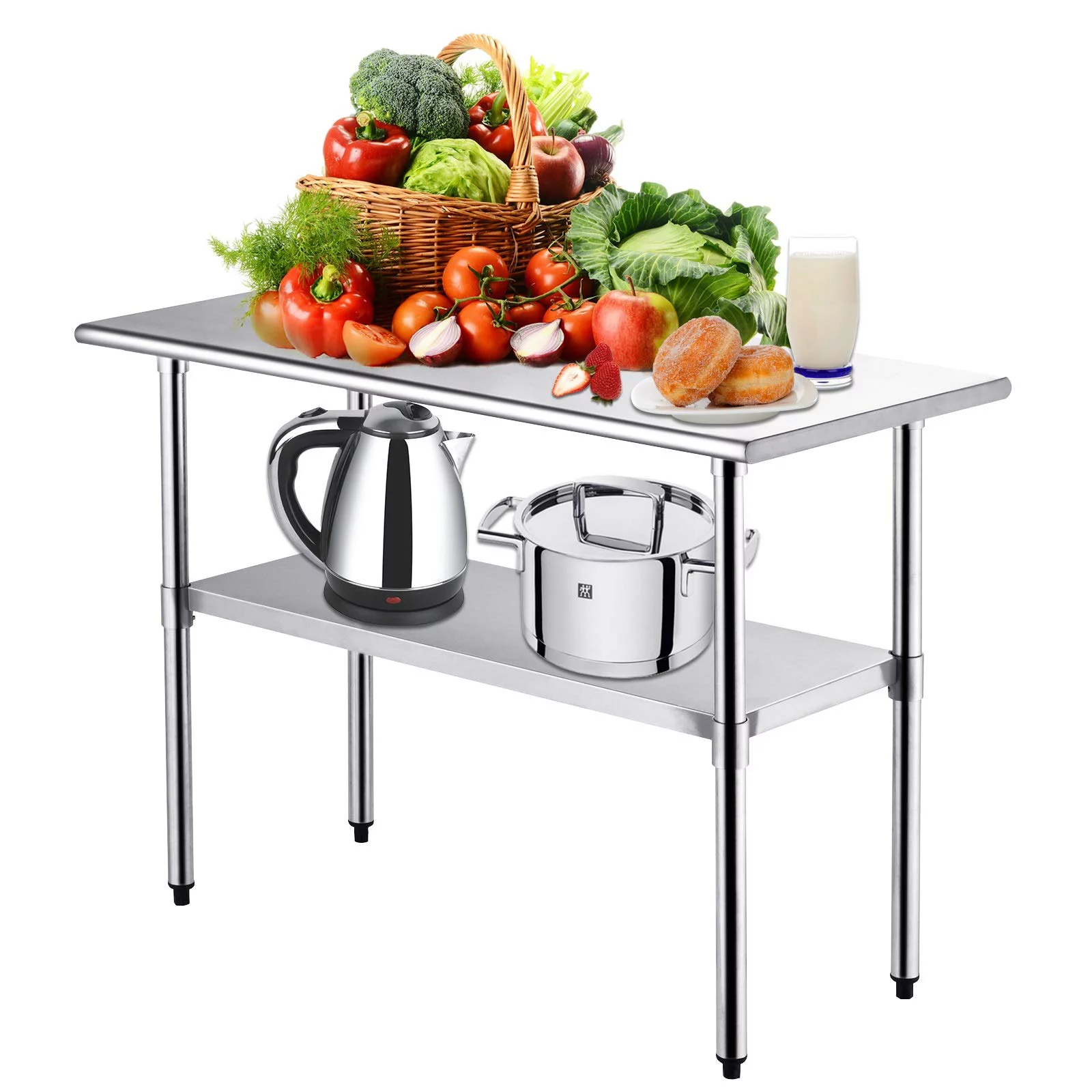 Kitchen Work Table -Suncoo Stainless Steel Kitchen Prep Food Commercial Grade Metal Scratch Resistent and Antirust Work Table Workbench with Adjustable Table Toot,36 X 24 Inches