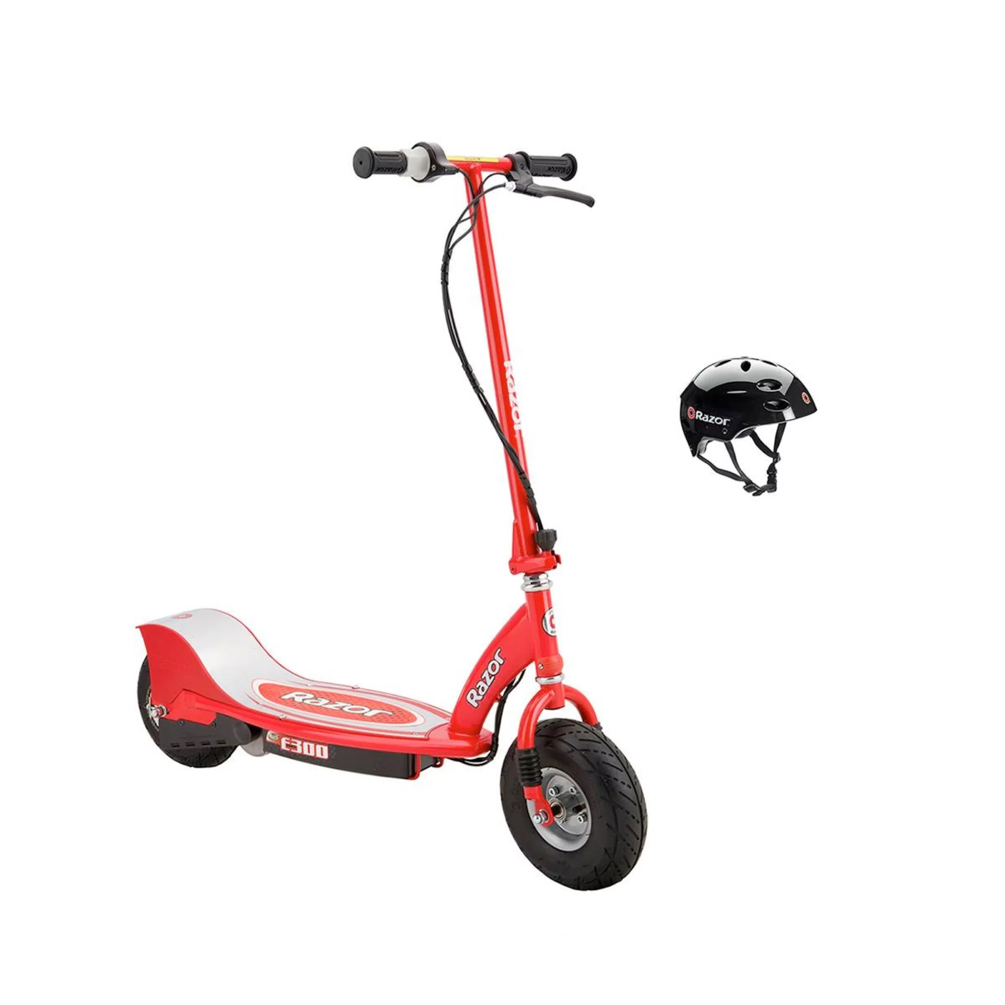 Razor E300 Electric 24V Rechargeable Motorized Kids Scooter with Helmet, Red