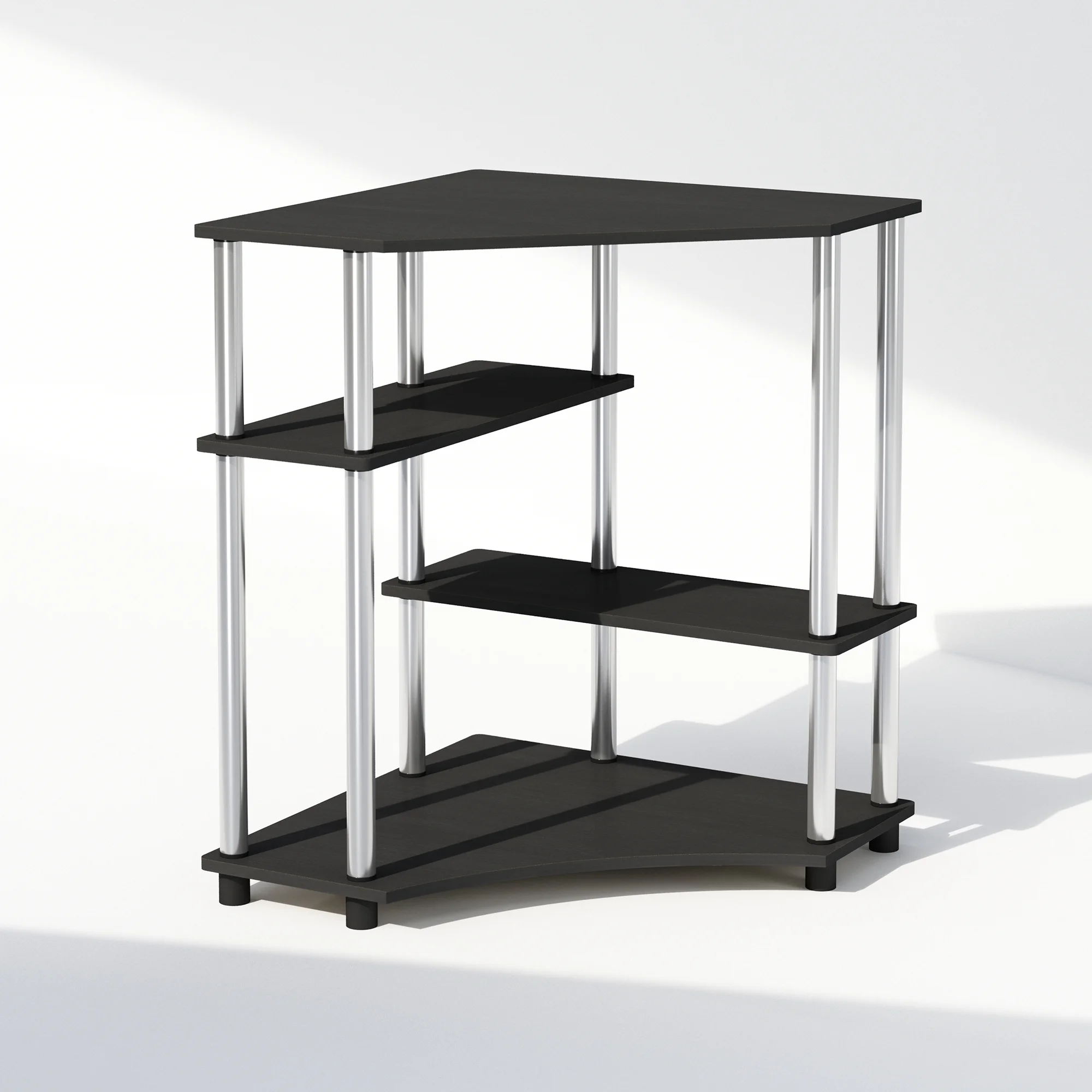 Furinno Turn-N-Tube Multipurpose Corner Shelf, Display Rack, Bookshelf, Americano, Stainless Steel Tubes