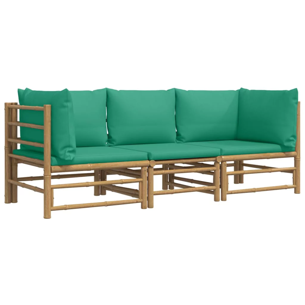 Htovila 3 Piece Patio Set with Green Cushions Bamboo