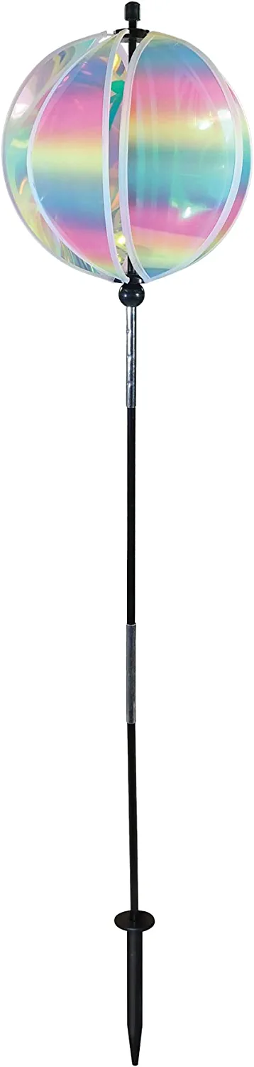 In the Breeze 2634 — 11-Inch Striped Iridescent Gazing Ball — Vibrant Garden Ball Wind Spinner