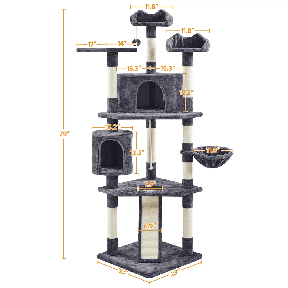 Yaheetech 79'' Multilevel Cat Tree with Condos & Scratching Posts,Dark Gray