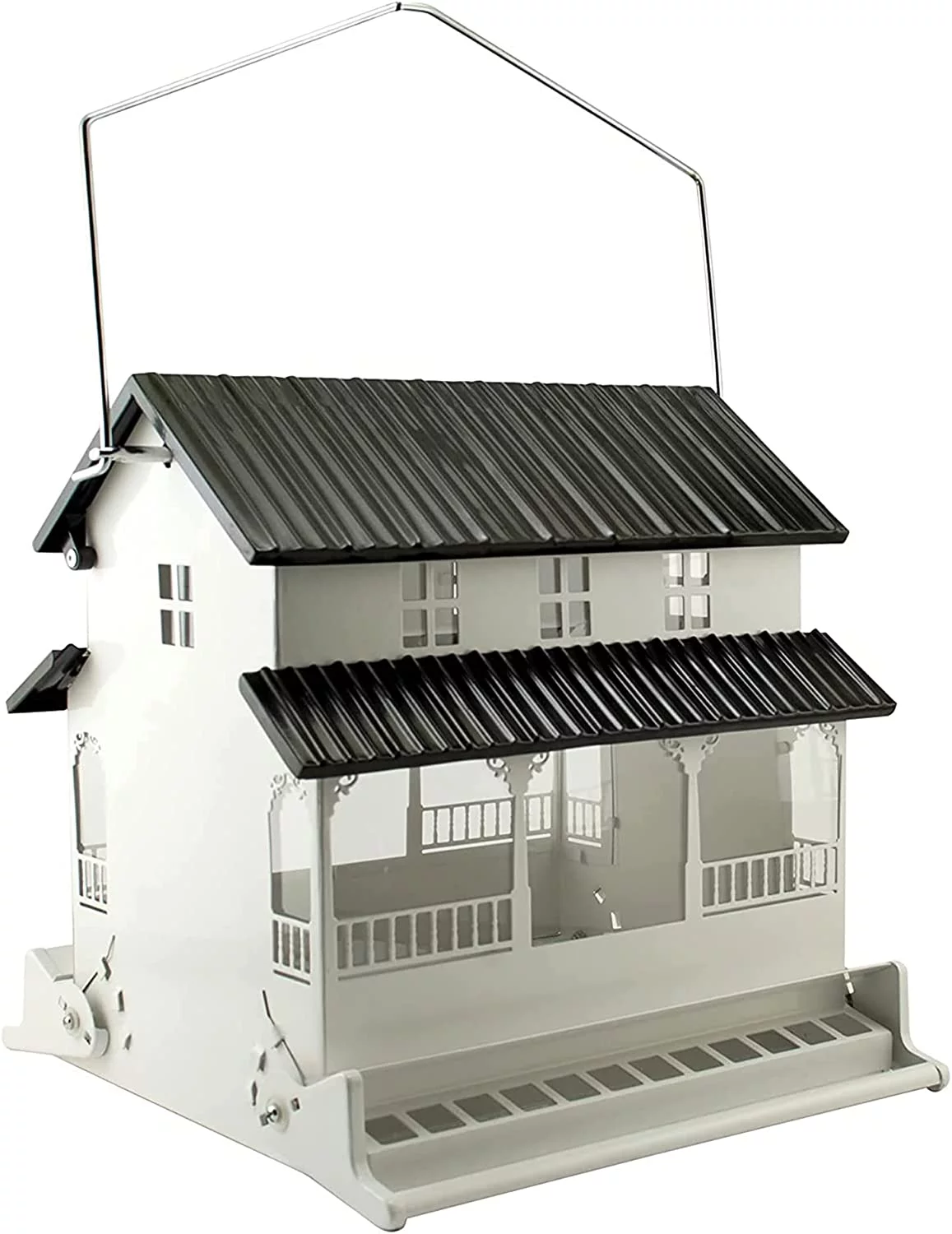 Squirrel Proof  Bird Feeder for Outdoor Hanging, Mounted Backyard Farmhouse with 10.5 Quarts Seed Feeding Capacity, Black and White