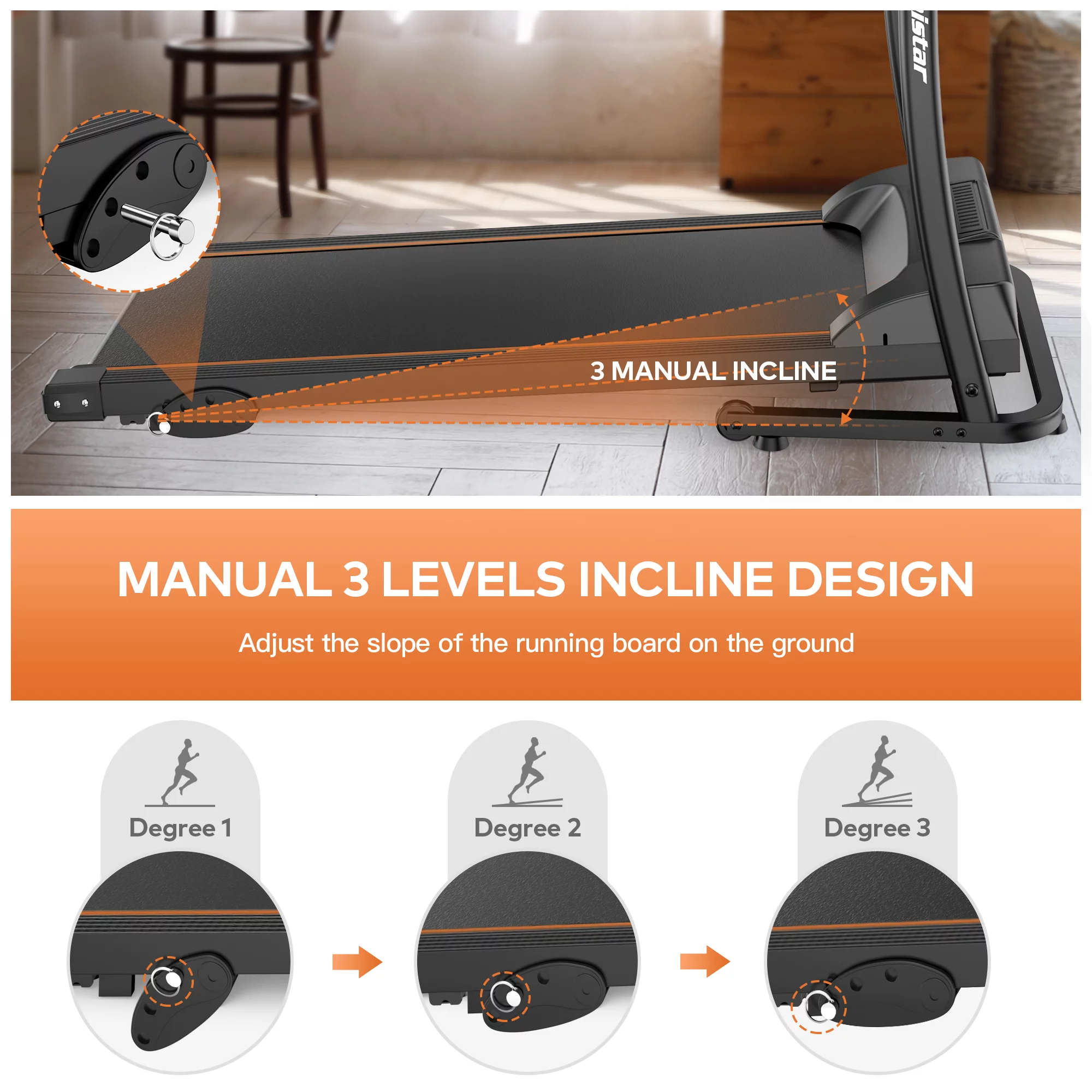 Famistar W500C 1.5HP Folding Electric Treadmill with 3 Level Manual Incline, Max 240LBS