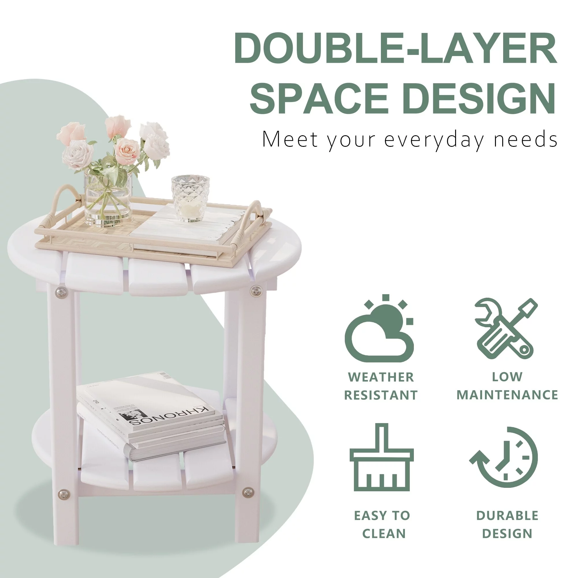 Round Side Table, Patio End Table Black