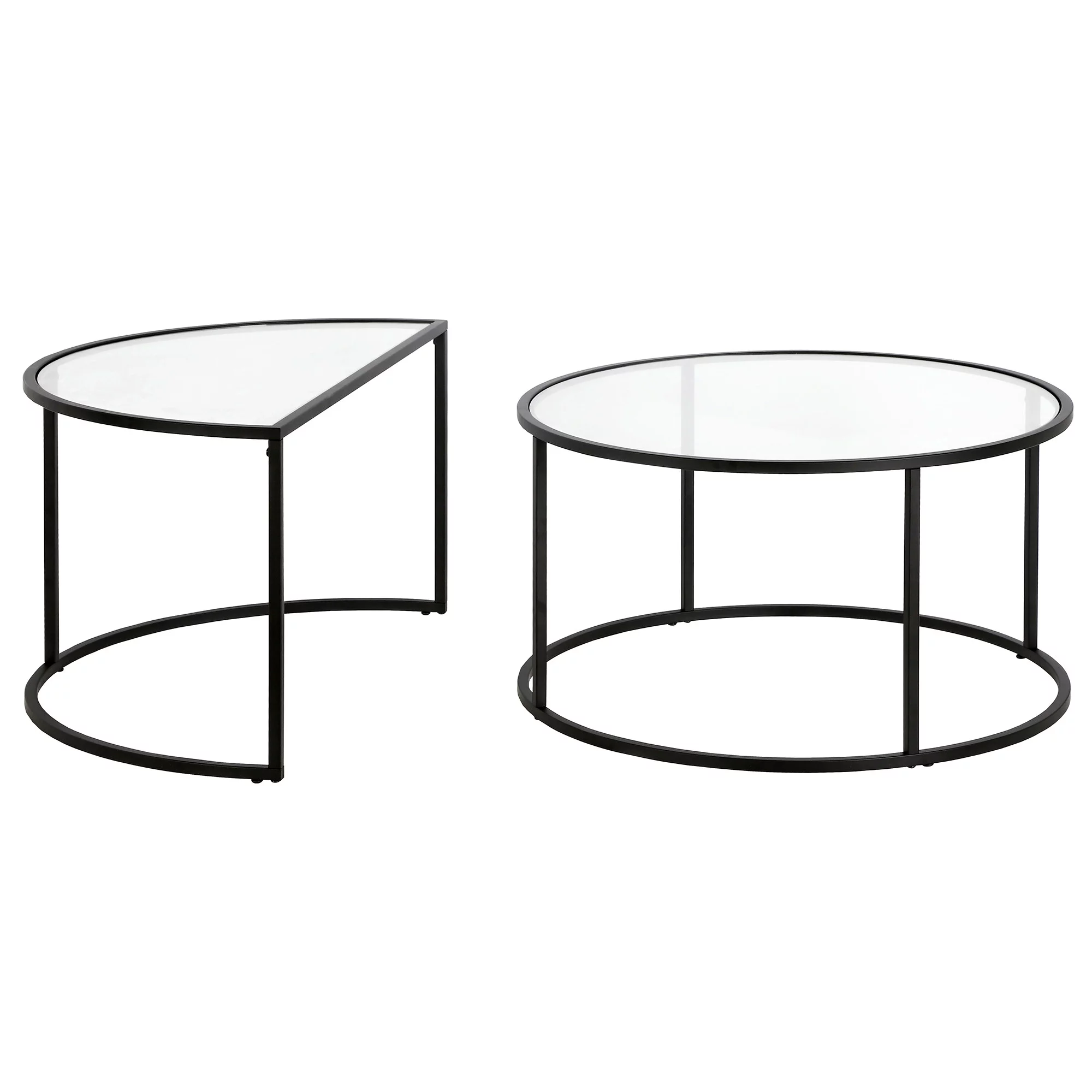 HomeRoots 521010 18 x 33 x 18 in. Black Glass Half-Circle Nested Coffee Table - Set of 2
