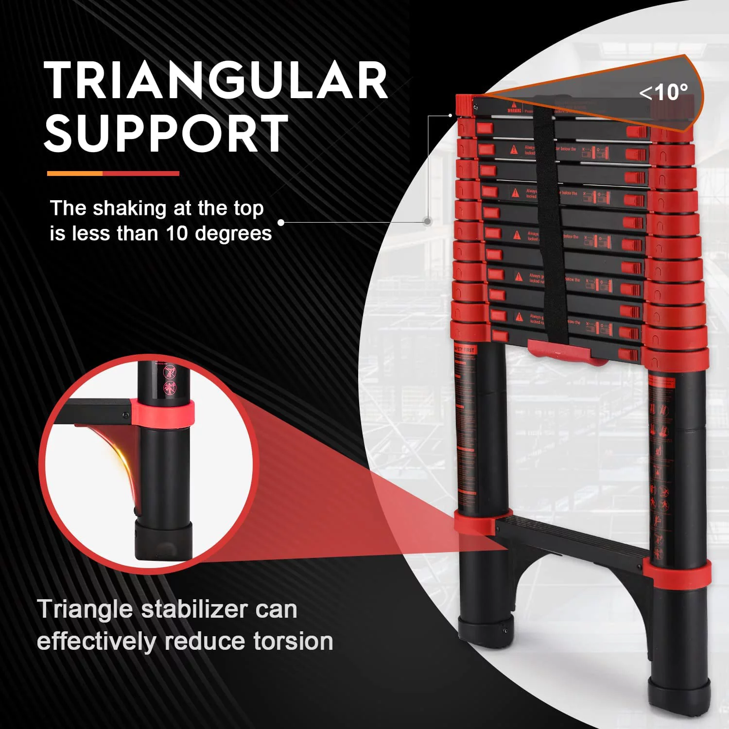 OUWI Telescoping Ladder 12.5 FT Red Aluminum Lightweight Extension Ladder with 2 Triangle Stabilizers, Heavy Duty 330lbs Max Capacity, Multi-Purpose Collapsible Ladder for RV or Outdoor Work