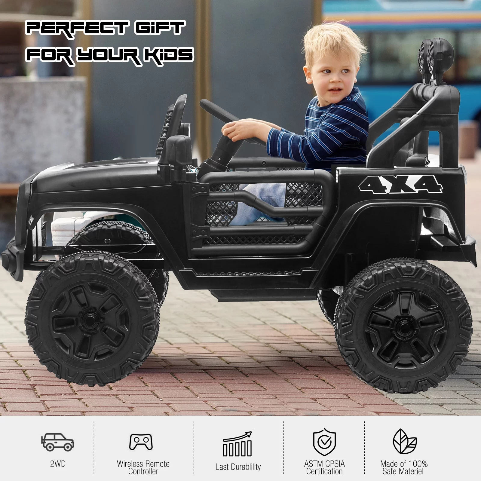 JOINATRE 12V Kids Ride On Car Truck, Battery Power Electric Car for Kids w/Parent Remote Control, 3 Speeds Ride on Toys with Suspension, LED Lights, Double Open Doors for Boys Girls Age 3-8 Yrs old